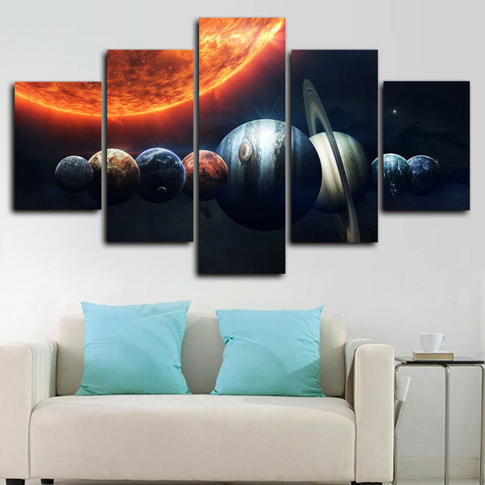 Solar System Space 8 Planets Wall Art - 5 Panel Abstract Canvas Painting Print (60