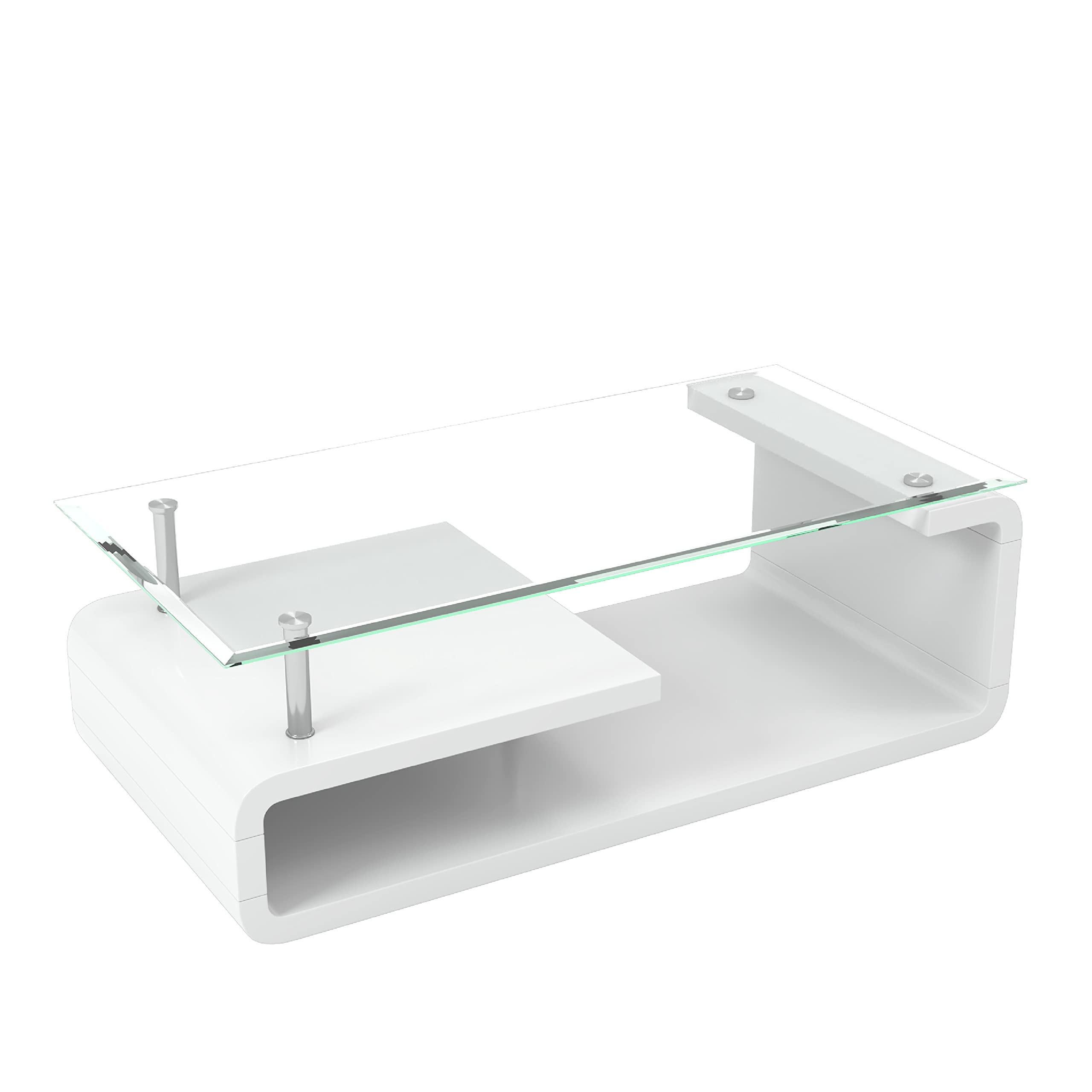 Korso Contemporary Glass Top Coffee Table - Glossy White for Living Room Decor