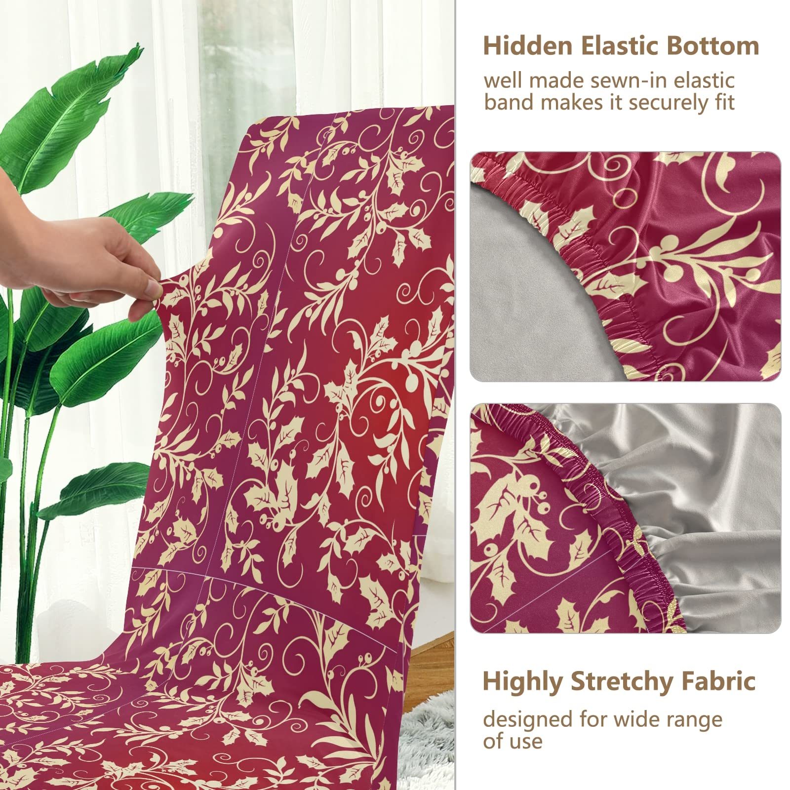 Christmas Holly Dining Chair Covers Set of 2 - Stretchable Spandex Slipcovers for Kitchen & Dining Room Decor - Perfect for Holiday Parties & Home Entertaining