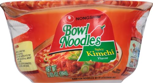 Nongshim Kimchi Noodle Soup Bowl - 3.03oz Spicy Instant Ramen | Quick & Easy Korean Meal for Office Lunch, College Dorm Snack or Late Night Comfort Food