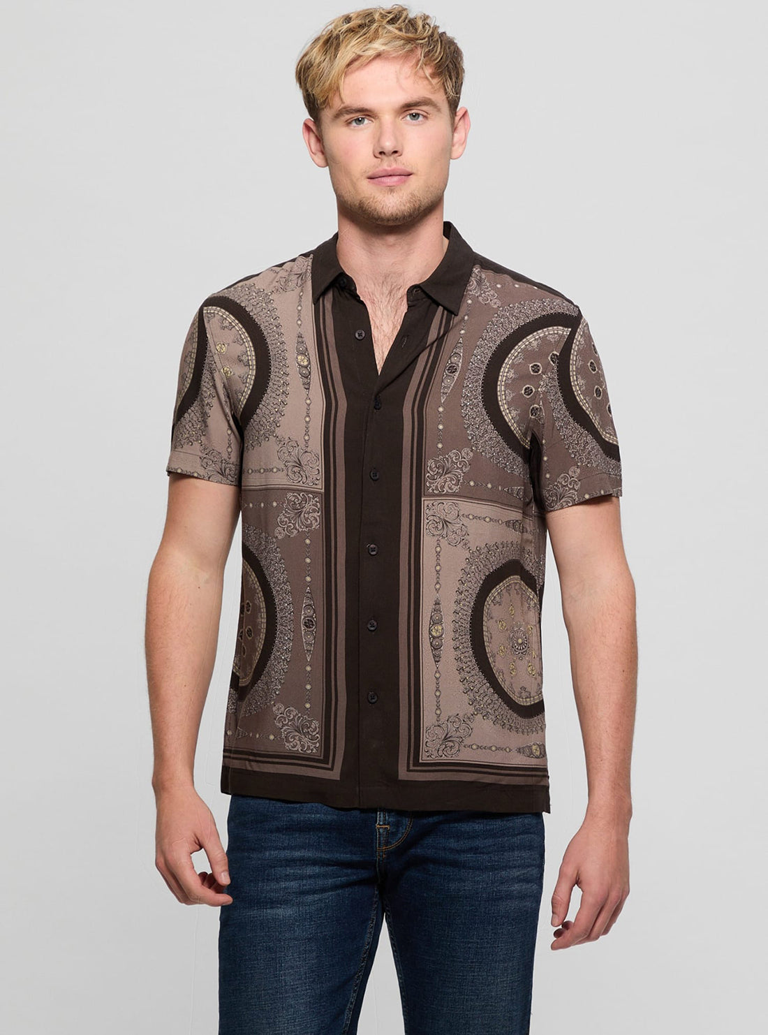 Eco-Friendly Brown Medallion Shirt for Men | Sustainable Fashion | Casual & Formal Wear | Perfect for Office, Parties & Outdoor Events