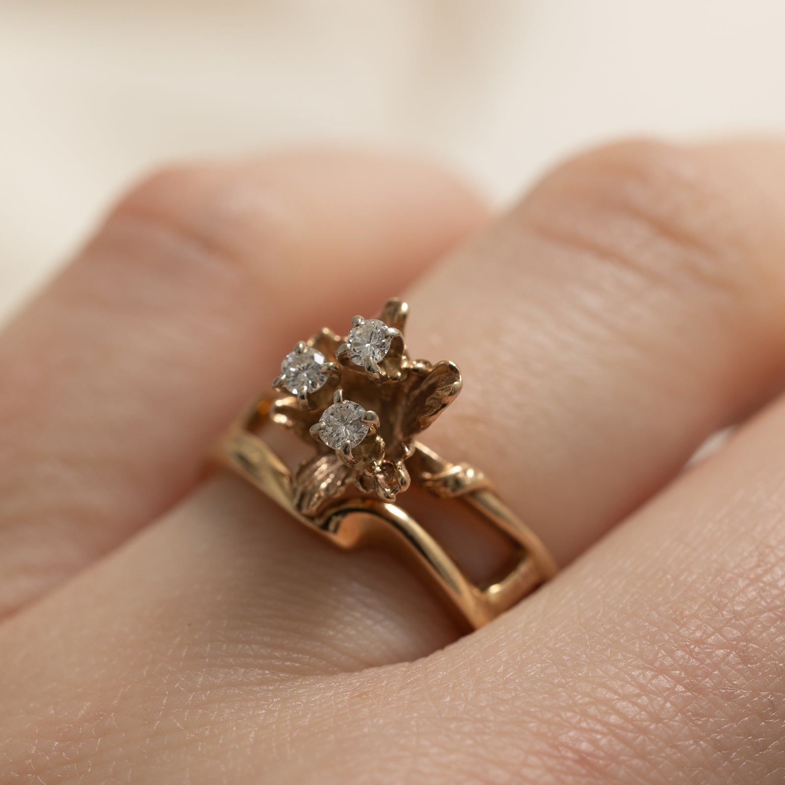 0.11ctw Three Stone Diamond Floral Ring - Size 7 | Elegant Engagement, Wedding, Anniversary Gift for Her | Perfect for Romantic Occasions & Special Celebrations