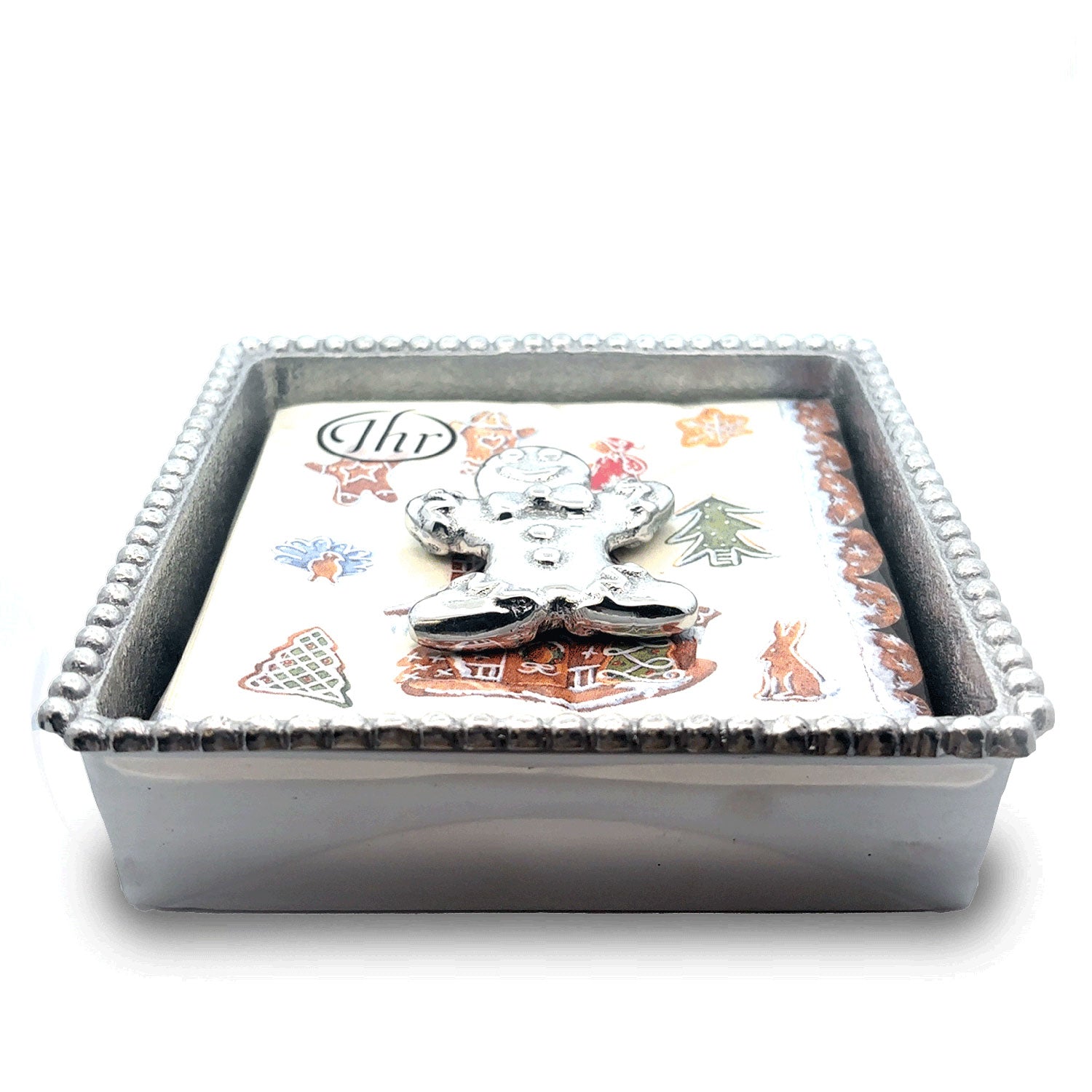 Gingerbread Man Beaded Napkin Holder Box - Christmas Table Decor for Holiday Parties & Festive Dining