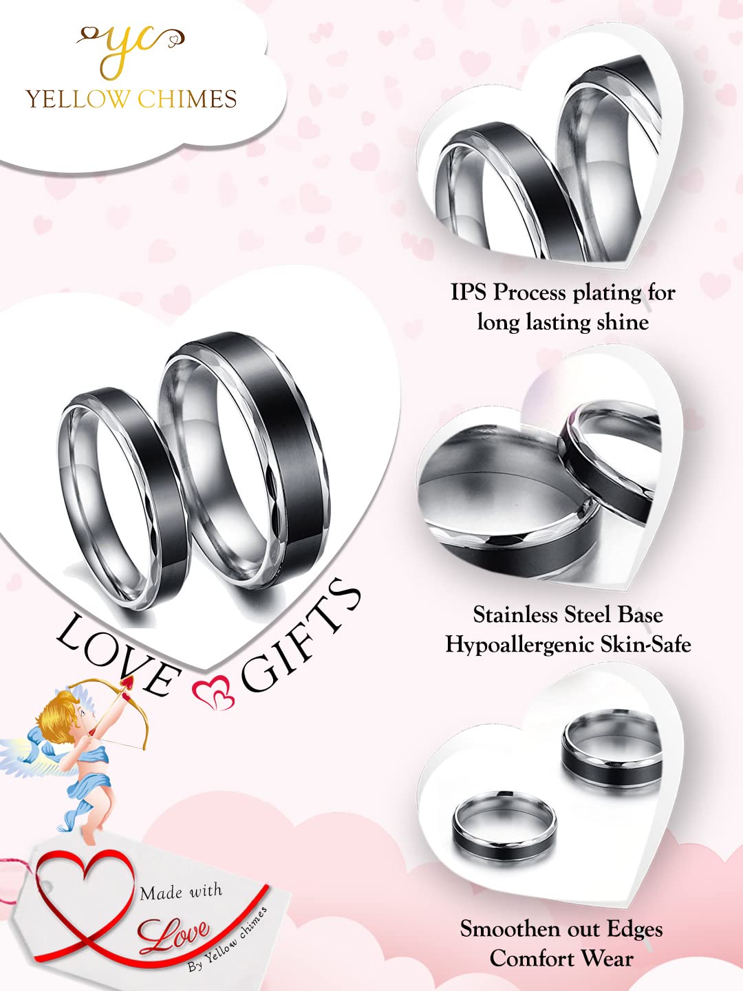 Yellow Chime Rings for Women & Girls - Promise Couple Rings Set | Valentine's Day Proposal Ring for Him & Her | Anniversary & Birthday Gift for Wife/Girlfriend - Perfect for Romantic Occasions, Weddings & Special Moments