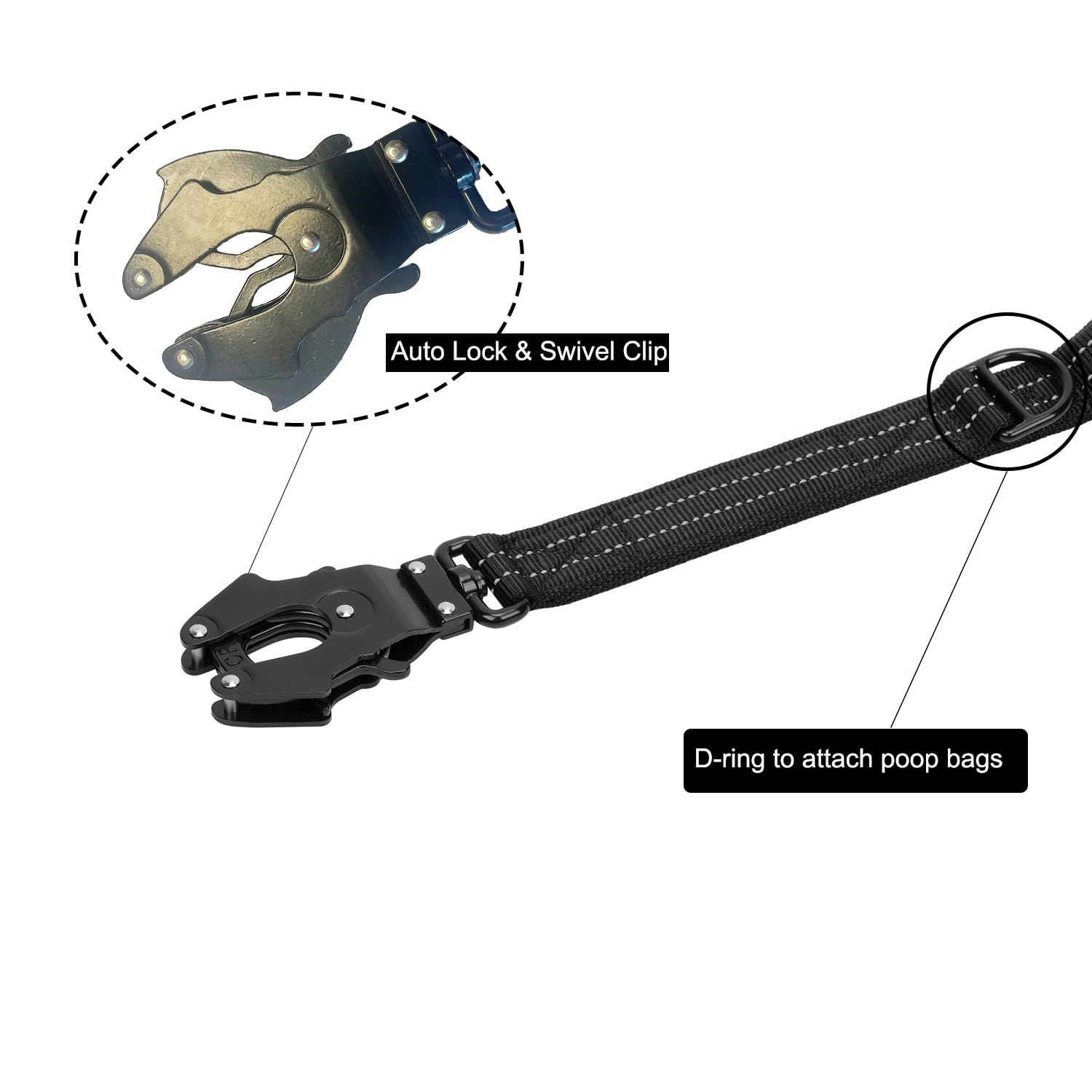 ICEFANG 25Inch Reflective Nylon Dog Leash with Padded Handle - Heavy Duty Auto Lock Swivel Clip for Medium & Large Dogs - No Pull Training Walking Leash (Black) - Perfect for Night Walks, Jogging & Outdoor Adventures