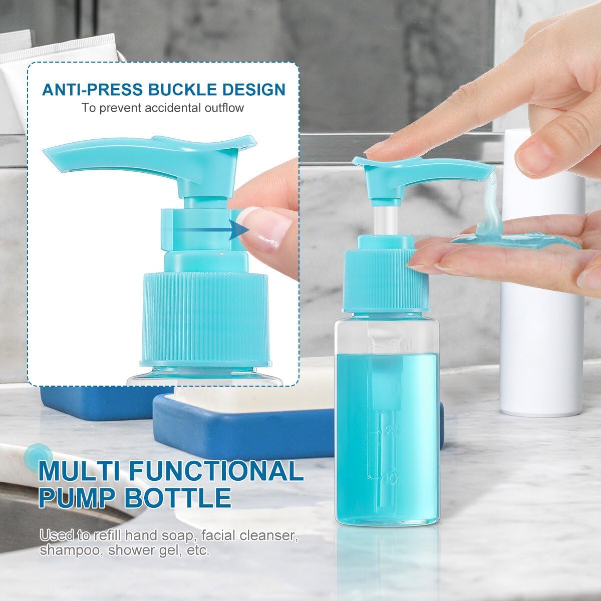 Transparent Refillable Spray Bottles for Toiletries, Cosmetics, Shampoo & Perfume - Fine Mist Empty Reusable Travel Bottle Set with Pouch (Blue) | Perfect for Travel, Gym & Home Organization