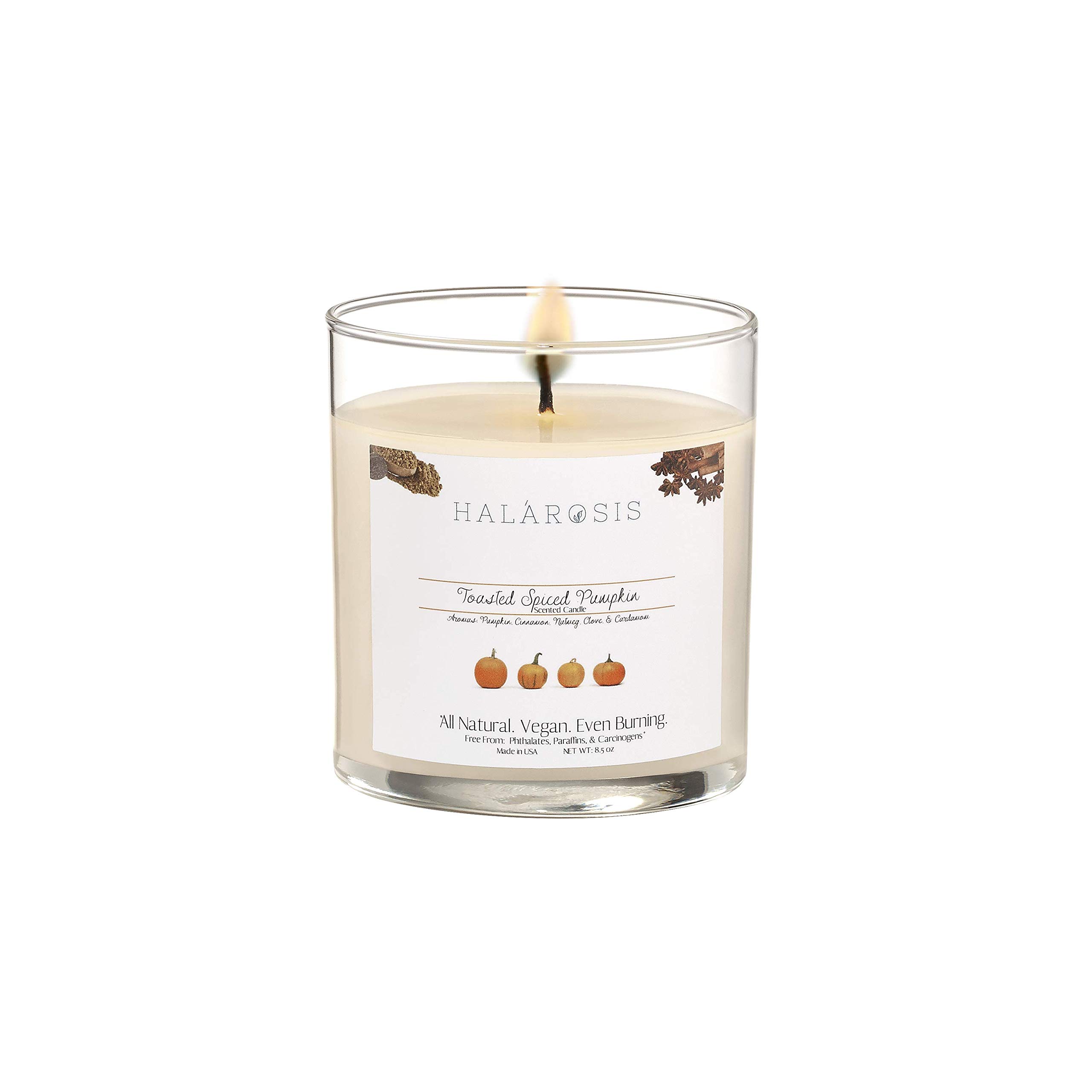 Halarosis Premium Soy Candles - Long-Lasting 45-Hour Burn Time - Cotton Wick Scented Candles for Home, Birthday & Housewarming Gifts (Toasted Spiced Pumpkin 8.5oz) - Perfect for Relaxation, Romantic Dinners & Holiday Decorations