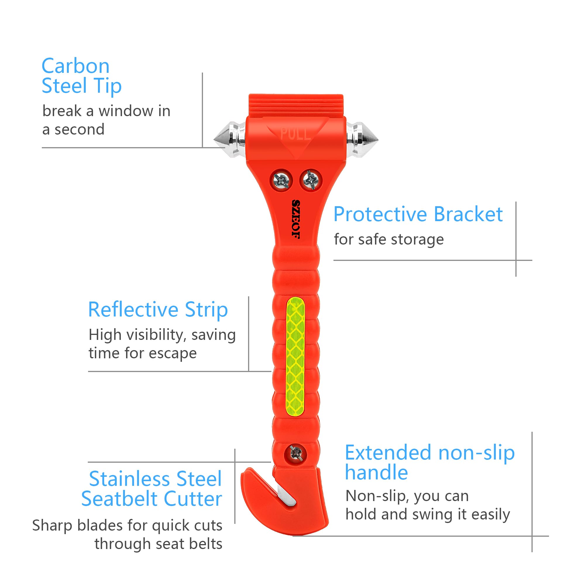 Emergency Car Window Breaker & Seatbelt Cutter - 2 Pack Safety Hammer for Vehicle Escape - Multi-Tool for Breaking Glass & Cutting Seatbelts - Essential Car Emergency Kit (Orange) - Perfect for Accidents, Floods & Locked Doors