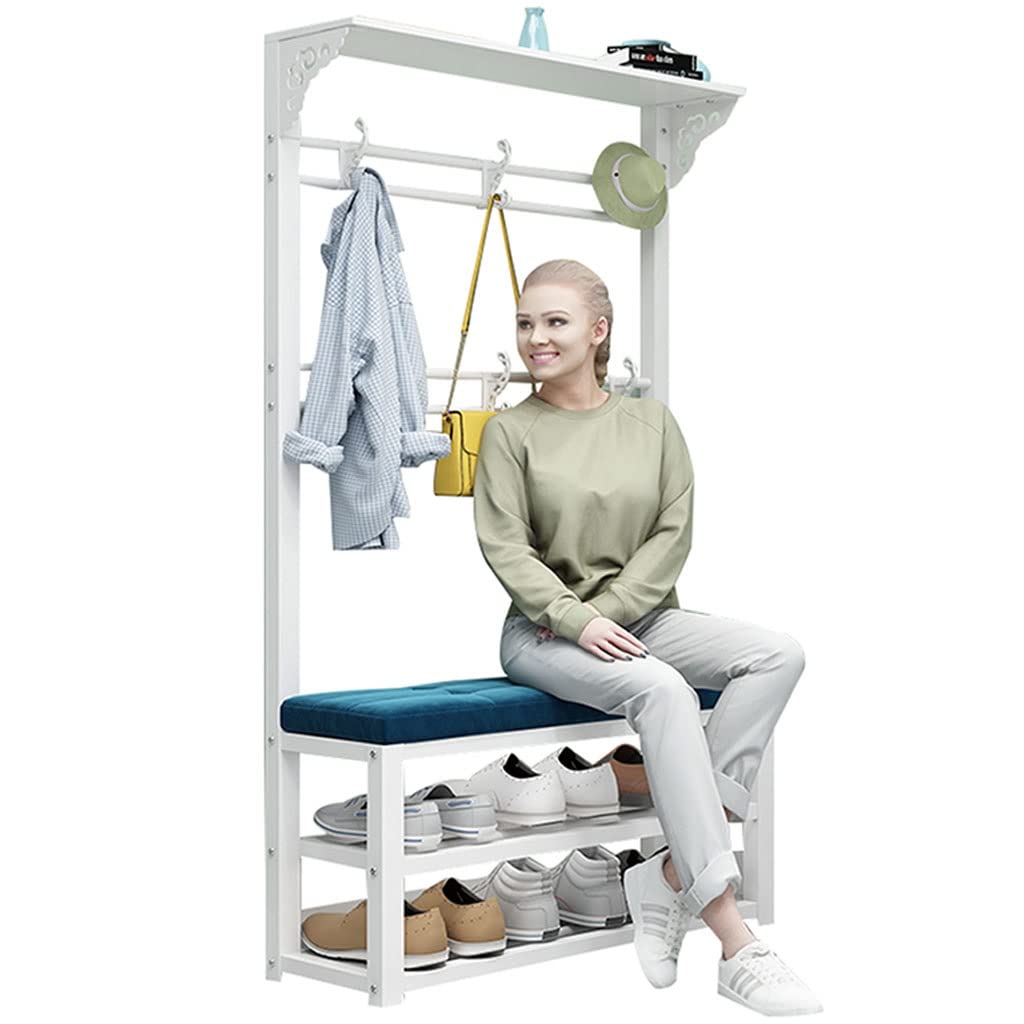 3-in-1 Entryway Hall Tree Bench with 2-Tier Shoe Storage & Seat Cushion - Space Saving Coat Rack, Shoe Organizer & Entry Bench for Bedroom, Hallway, Living Room - Perfect for Small Spaces & Apartment Entryways