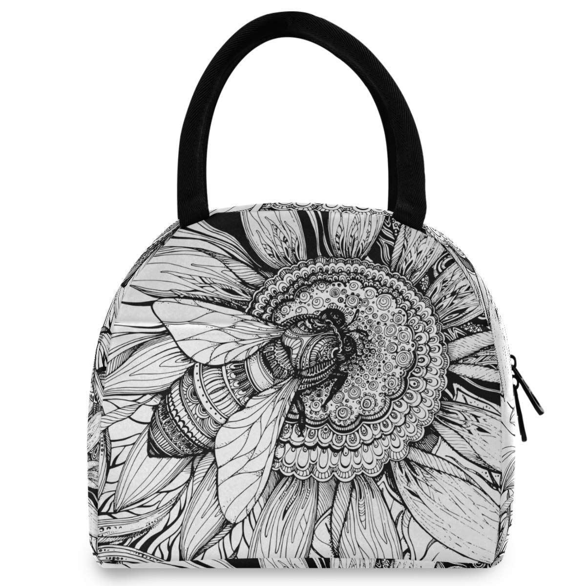 Reusable Insulated Lunch Bag for Women - Large Leakproof Honeybee Sunflower Design Lunch Box with Adjustable Shoulder Straps | Perfect for Work, School, Picnics & Outdoor Activities