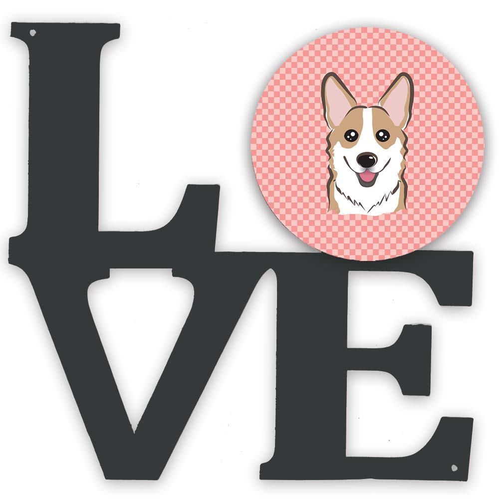 Checkerboard Pink Corgi Metal Wall Art - Indoor Outdoor Decor for Patio, Bathroom & Kitchen - Colorful Aluminum & Black Steel Sculpture | Perfect for Pet Lovers' Home, Office & Garden Decor