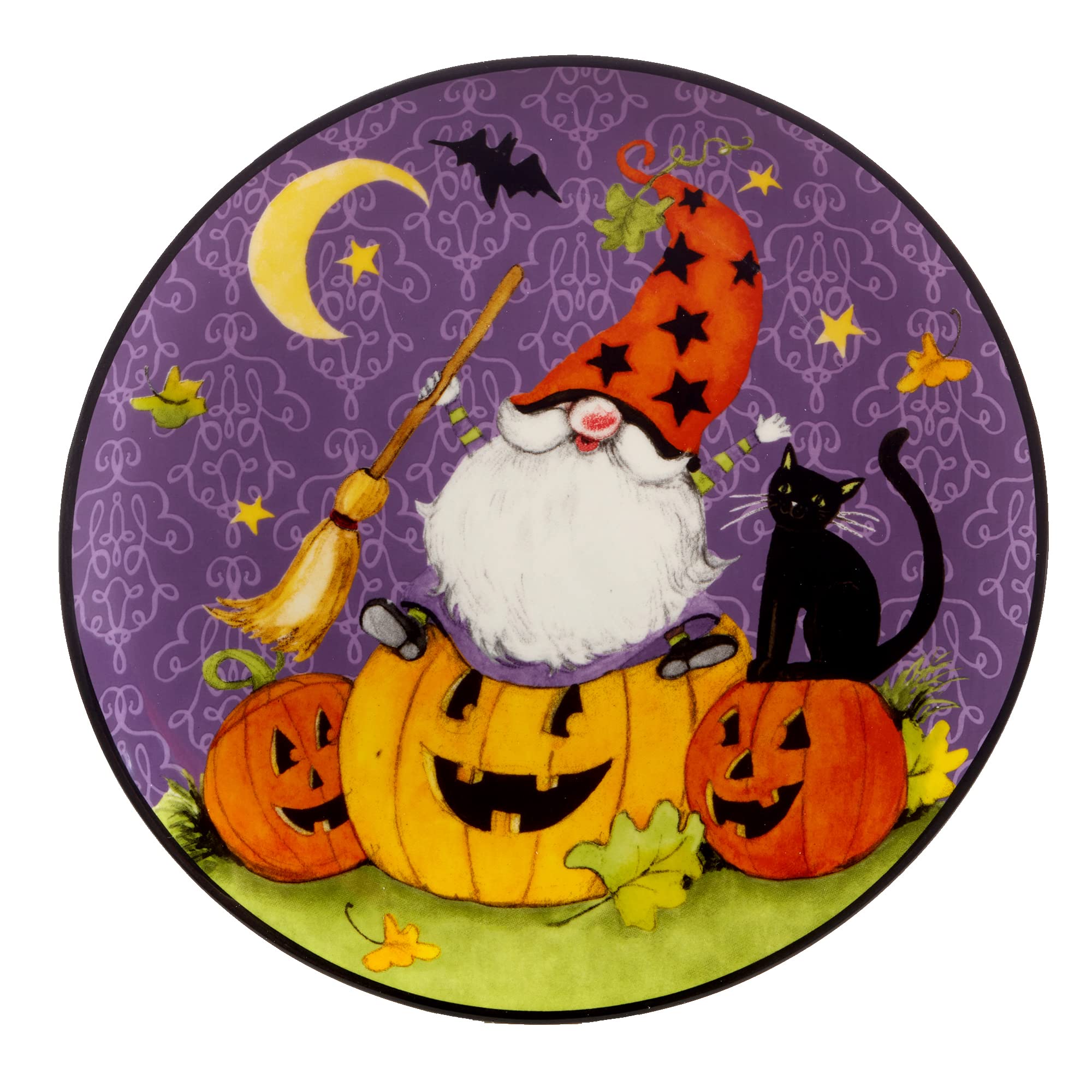 Halloween Gnome Salad & Dessert Plates - 9 Inch Multicolor Set of 4 | Certified International Dinnerware for Halloween Parties, Thanksgiving & Holiday Entertaining
