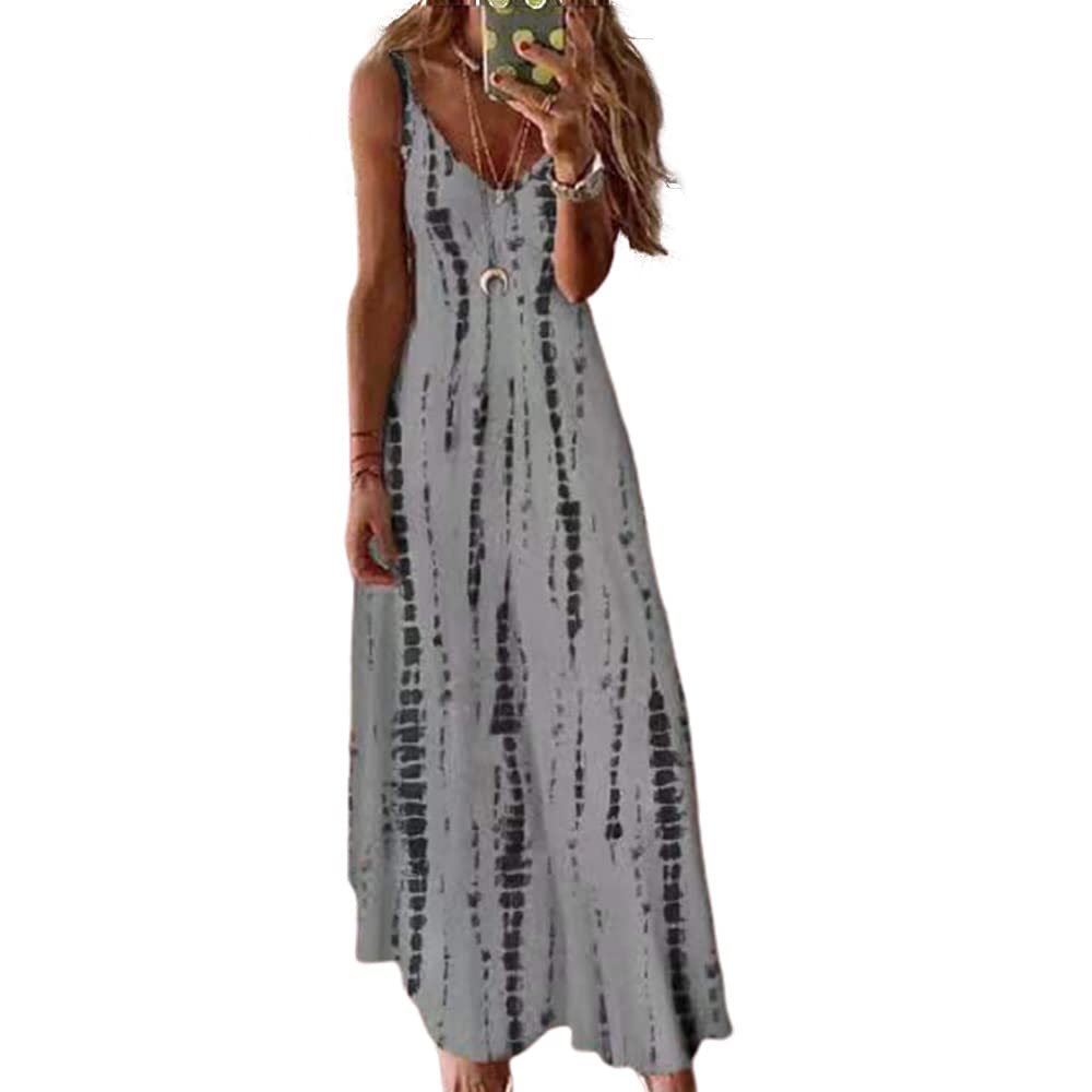 Women's Sexy Sleeveless Deep V-Neck Spaghetti Strap Maxi Dress - Boho Beach Summer Long Dress Plus Size - Perfect for Vacations, Parties & Date Nights