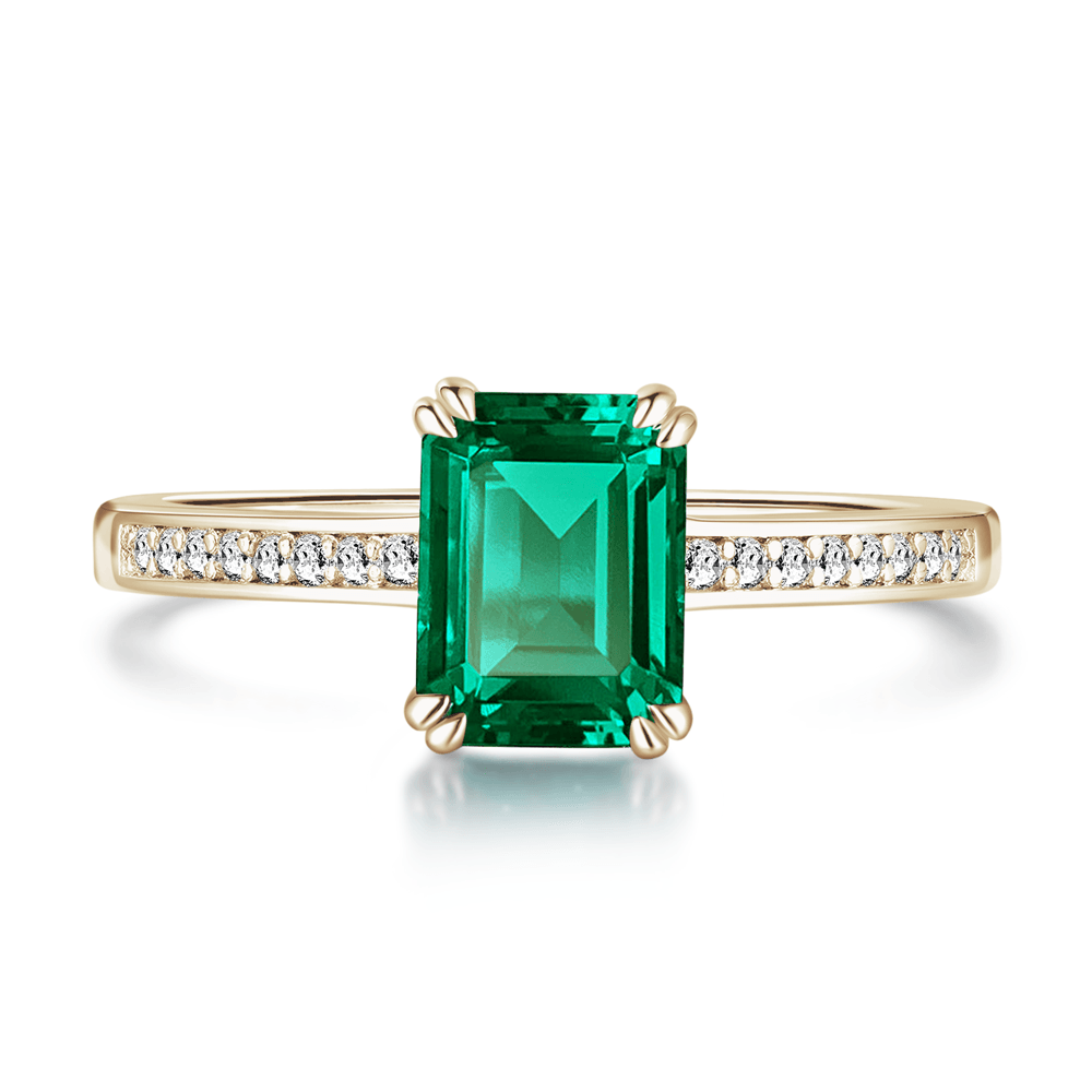 Exquisite Petite Micropavé Emerald Cut Emerald Ring for Women - Elegant Wedding, Engagement & Anniversary Jewelry Gift