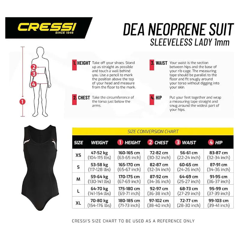 Women's Neoprene Swimwear - Cressi DEA Full Body Wetsuit for Swimming, Surfing & Water Sports | High-Performance Thermal Protection for Cold Water Activities