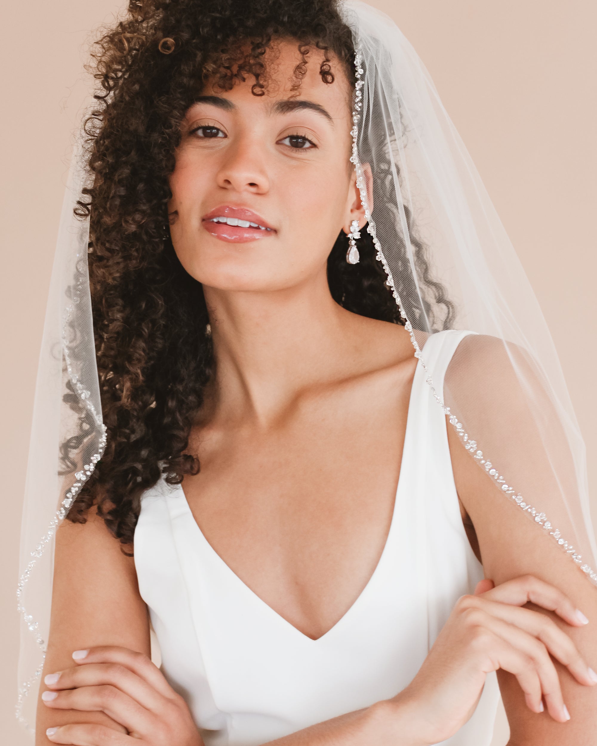 Julia Crystal Beaded Wedding Veil - Elegant Bridal Hair Accessory for Brides, Bridesmaids & Formal Events | Perfect for Church Ceremonies, Photoshoots & Special Occasions