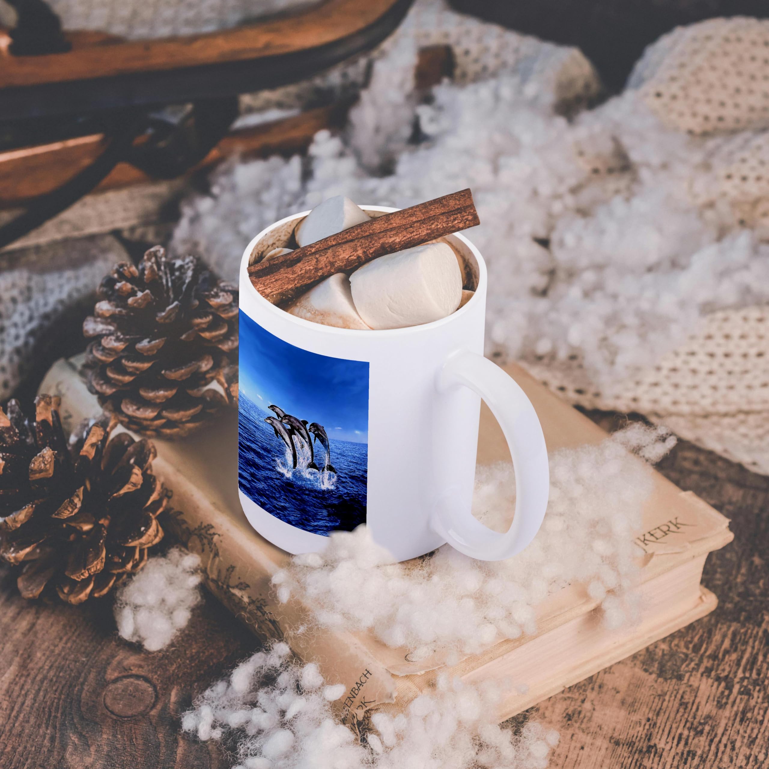 3D Printed Dolphins Design Ceramic Coffee Mug - 11 oz Insulated Tea Cup with Handle - Perfect for Home, Office & Gifts - Dolphin Lover's Drinkware for Hot & Cold Beverages