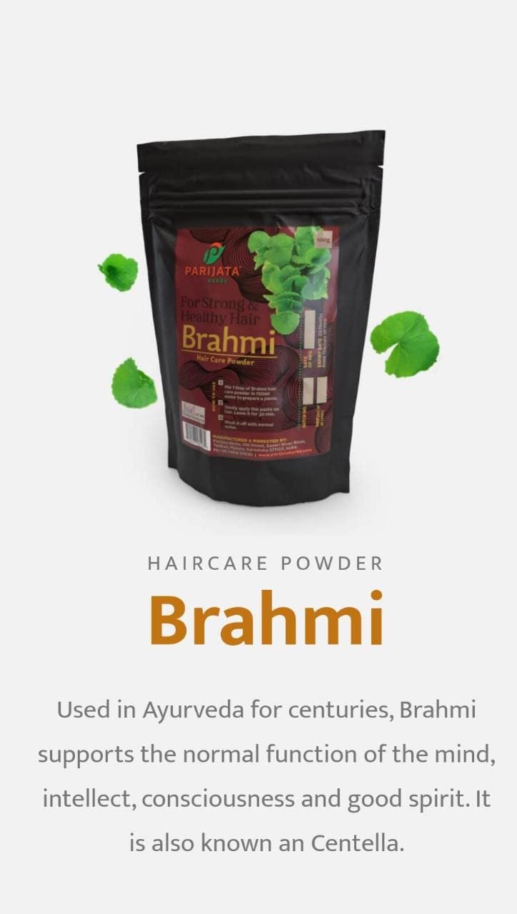 Parijata Herbs Brahmi Powder for Hair Growth & Scalp Health - 100g Organic Ayurvedic Supplement - Promotes Thicker, Stronger Hair Naturally - Ideal for Daily Hair Care Routine & Holistic Wellness