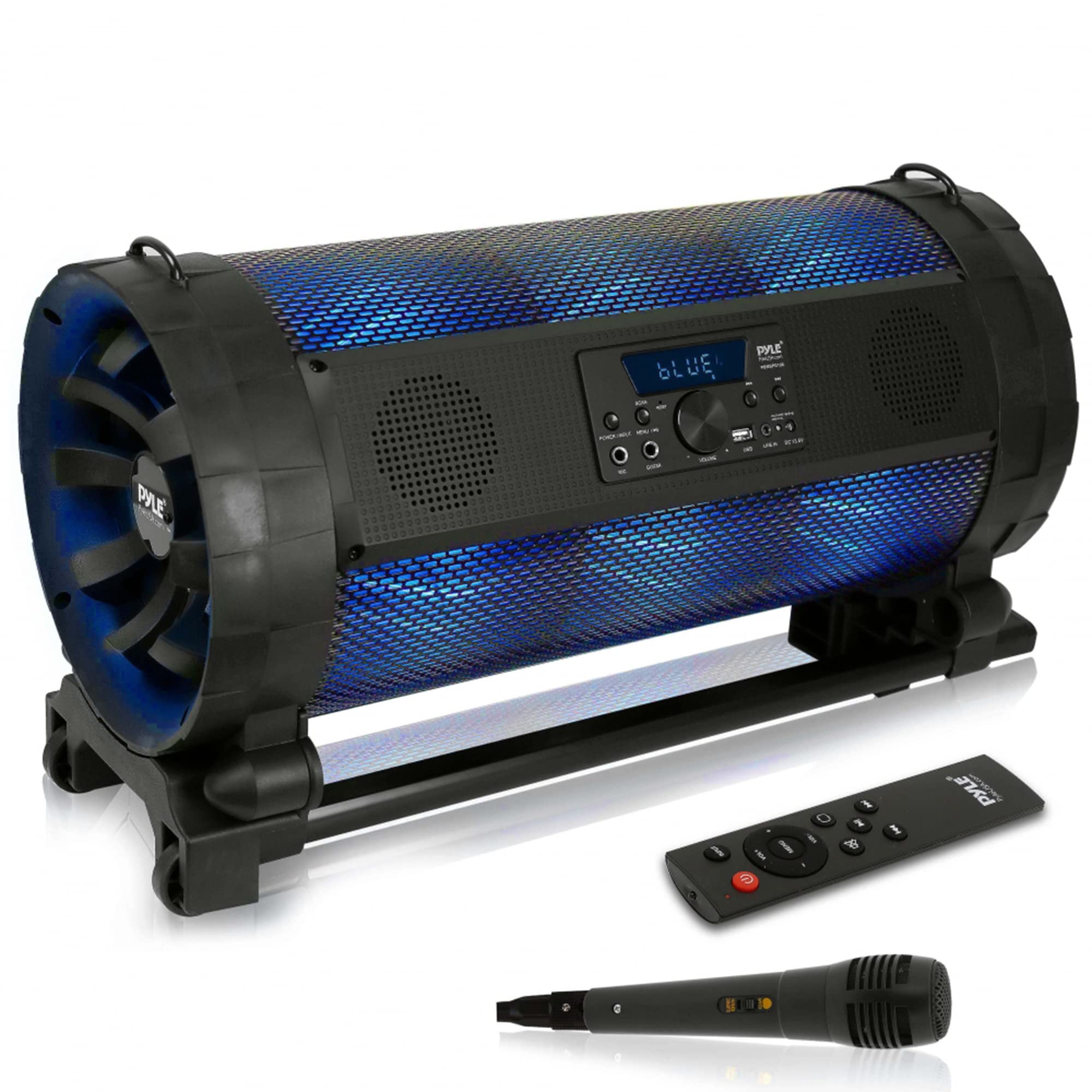 Pyle 600W Portable Bluetooth Boombox Stereo System - Wireless Outdoor Speaker with LED Lights, FM Radio, MP3 Player, USB, Handle & Wheels, Karaoke Mic & Remote - Perfect for Parties, Beach, Camping & Outdoor Events
