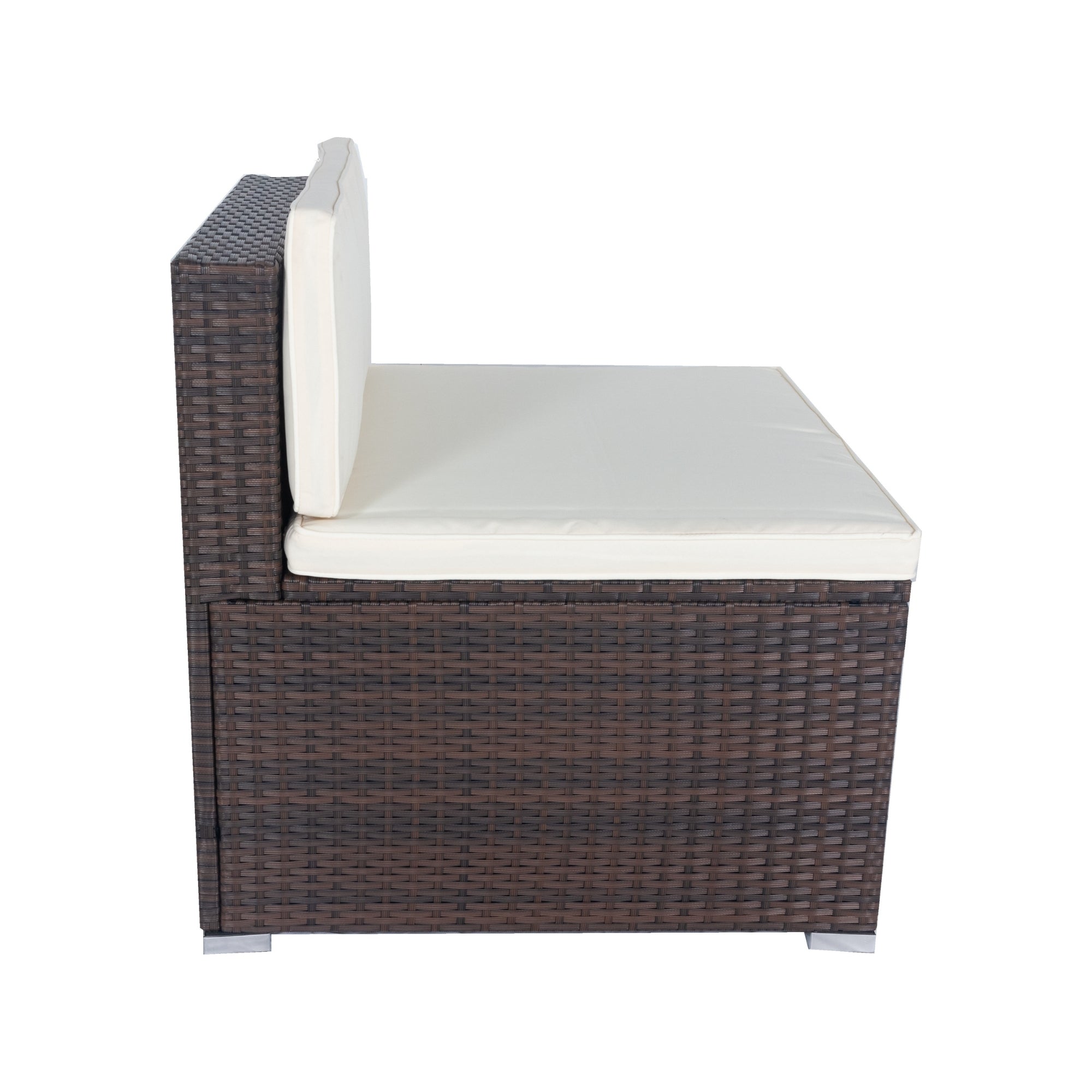11-Piece Brown Wicker Patio Conversation Set with White Cushions - 10-Seater Outdoor Sectional Sofa with 3 Under-Seat Storage Boxes - Perfect for Garden, Backyard, Poolside & Terrace Relaxation