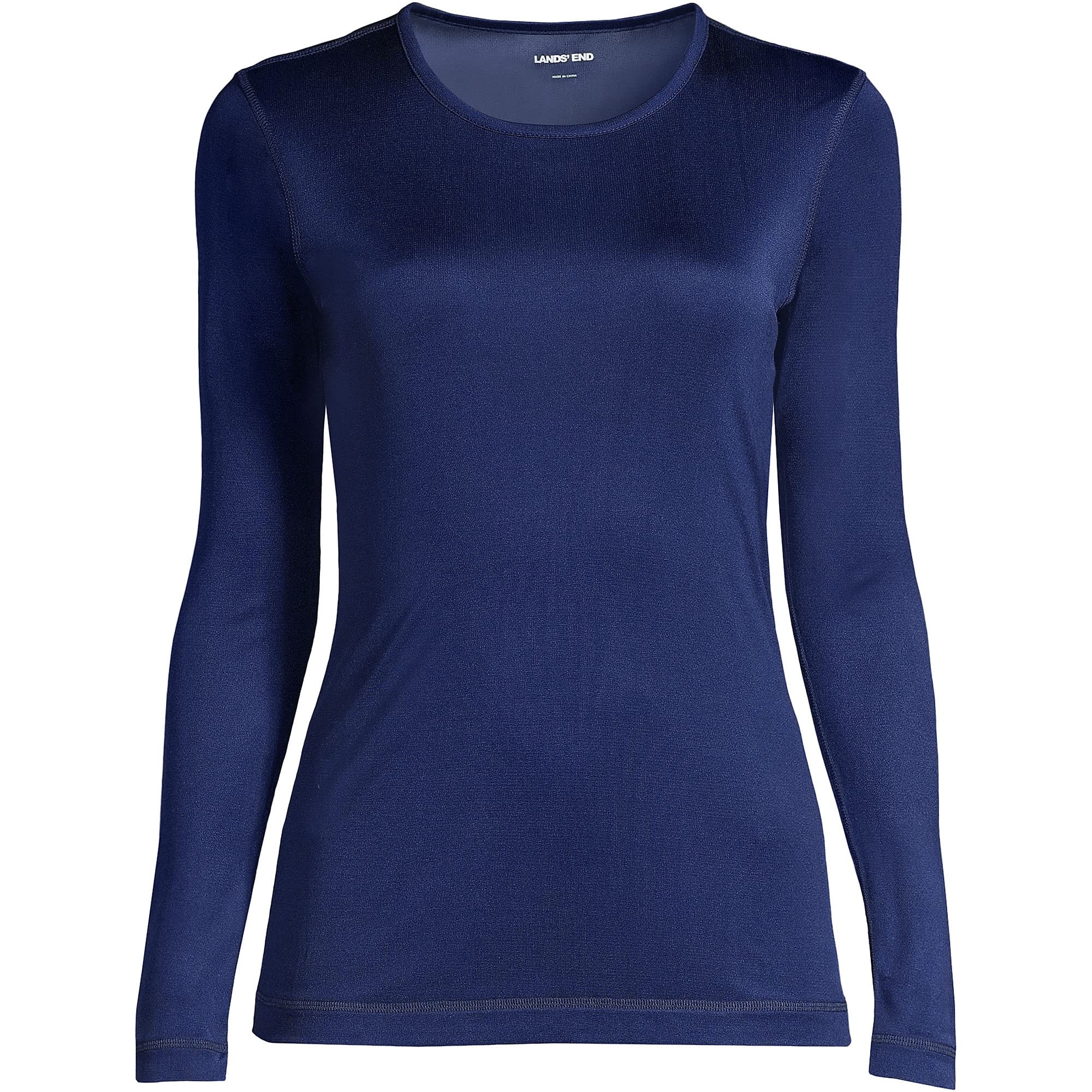 Lands' End Women's Silk Interlock Long Sleeve Crewneck Thermal Underwear Top - Soft & Warm Base Layer for Winter, Layering, and Cold Weather Activities