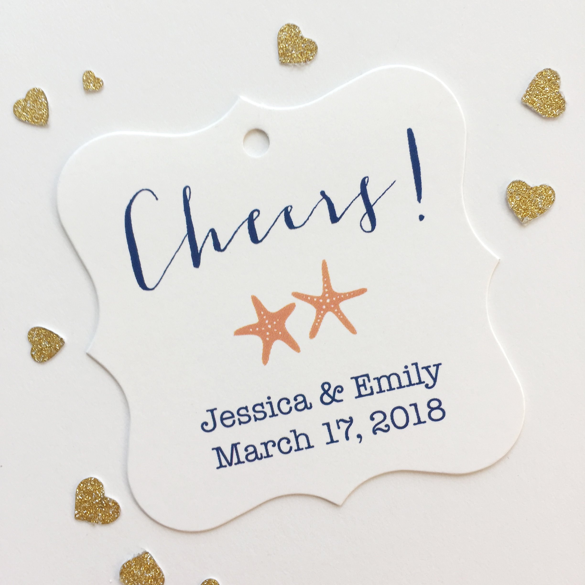 Starfish Wedding Favor Tags - Nautical Themed Cheers Drink Tags for Beach Weddings & Ocean Theme Parties - Perfect for Bridal Showers, Rehearsal Dinners & Coastal Celebrations (FS-048-2)