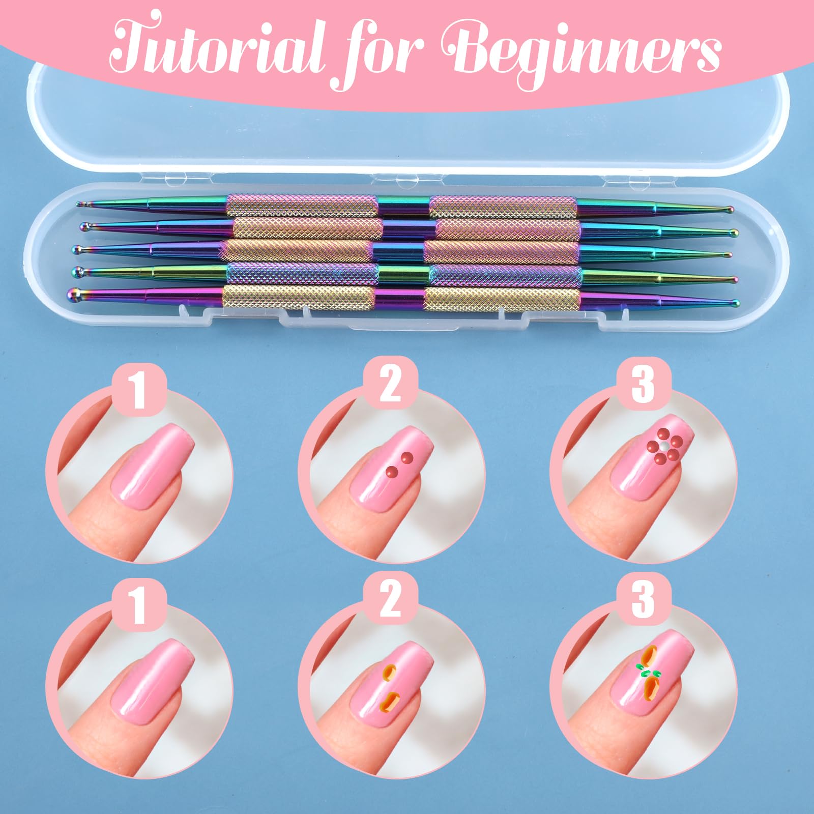 6 Pcs Professional Nail Dotting Tool Kit - Stainless Steel Ball End Dotting Pens, Nail Art Brushes & Rhinestone Picker for DIY Nail Designs, Polymer Clay & Pottery Crafts (Colorful) - Perfect for Home Salon, Nail Art Studio & DIY Craft Projects