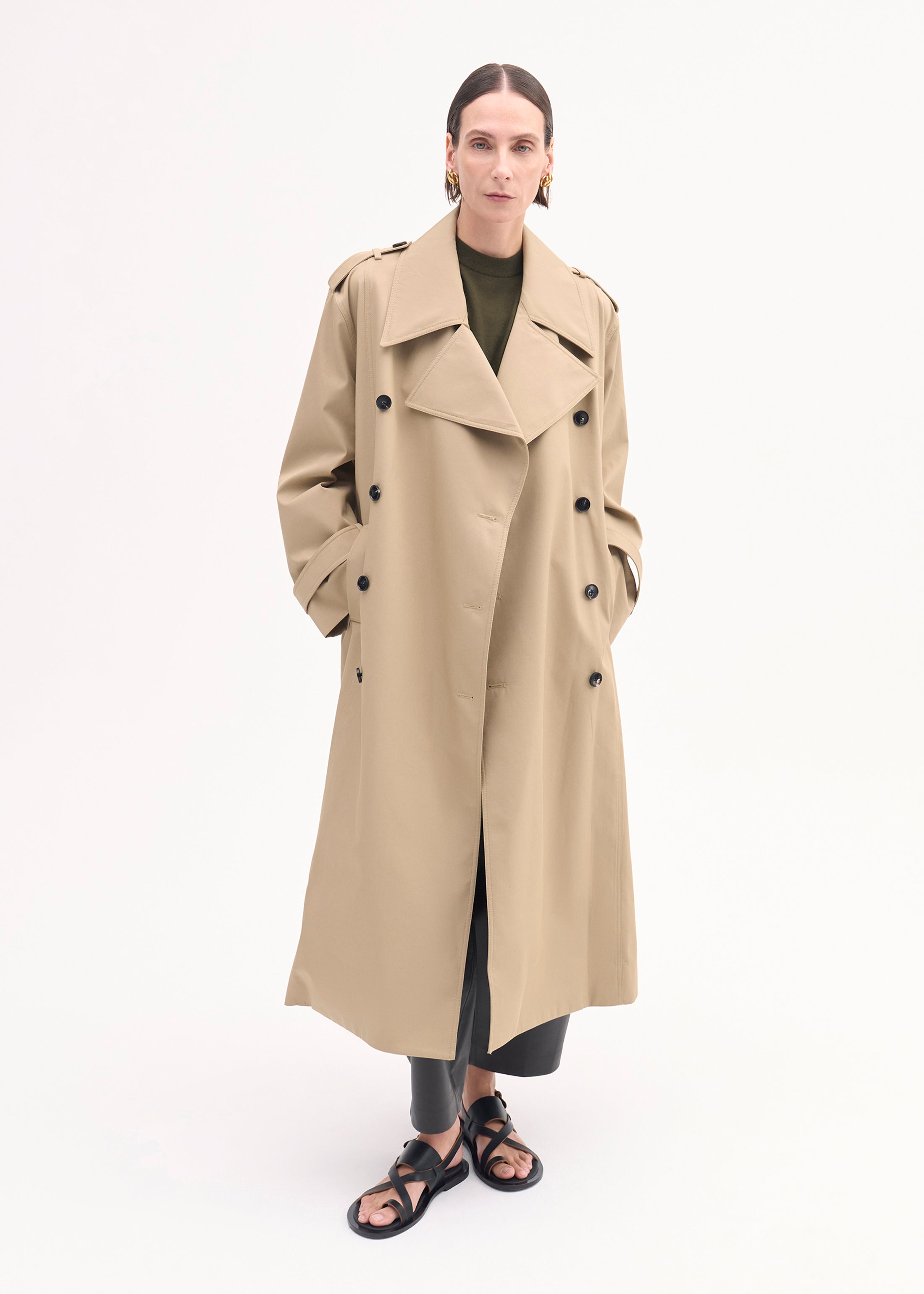 Oversized Cotton Twill Trench Coat in Camel - Perfect for Fall Outerwear & Casual Chic Style