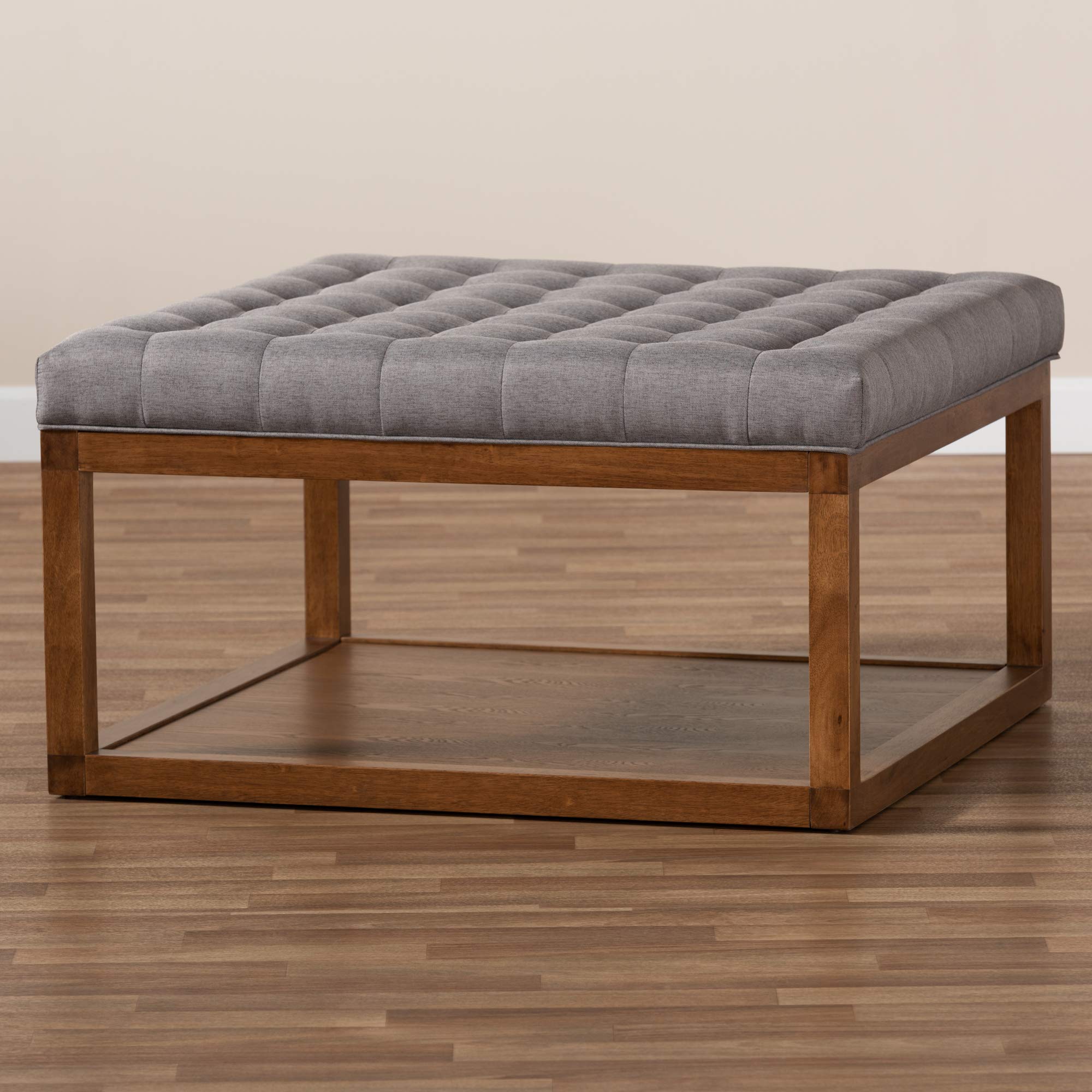 Baxton Studio Modern Ottoman with Storage - Grey/Walnut Finish - Perfect for Living Room, Bedroom or Office - Multi-Functional Footrest and Seat