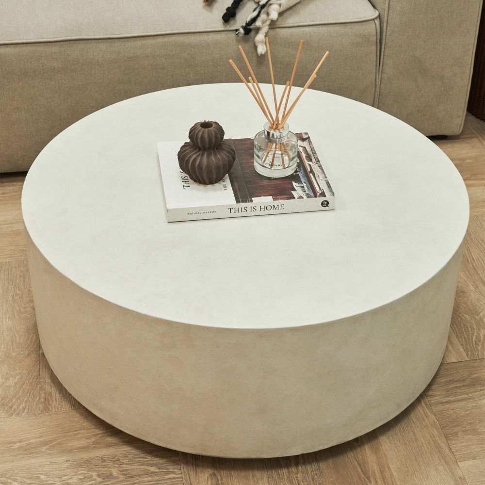 Modern White Concrete Coffee Table 80cm - Indoor & Outdoor Use - Perfect for Patio, Garden, and Living Room Decor