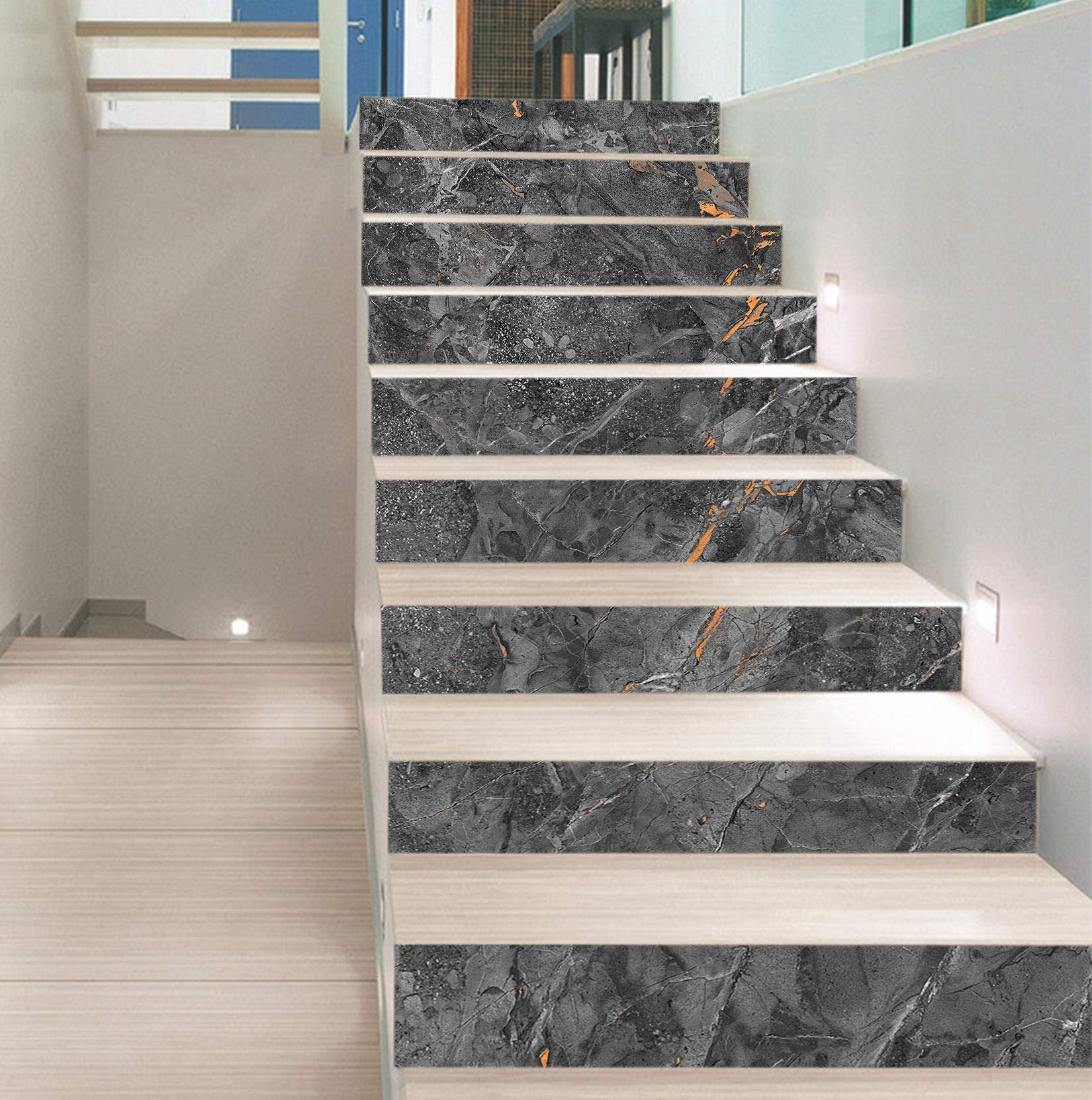 3D Broken Gray 0963 Pattern Tile Marble Stair Risers Decal - Self-Adhesive Vinyl Wallpaper Mural for Home Decor (15x 18cm x 94cm/7