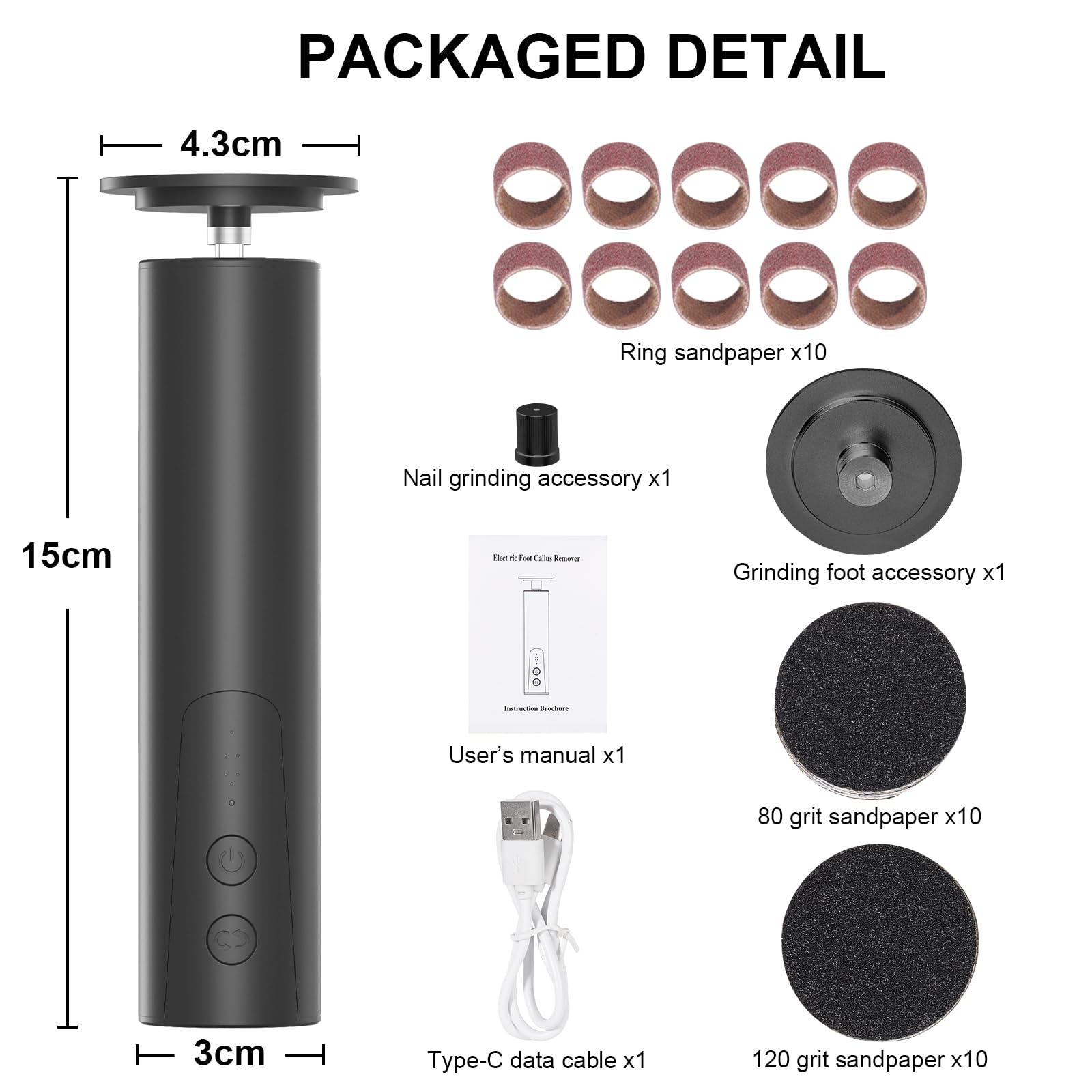 ELEOPTION Electric Callus Remover for Feet - 6 Speed Adjustable Rechargeable Foot File & Nail Grinder - Professional Pedicure Tool for Dry Dead Skin Removal - Perfect for Home Spa, Foot Care & Pedicure (Black)