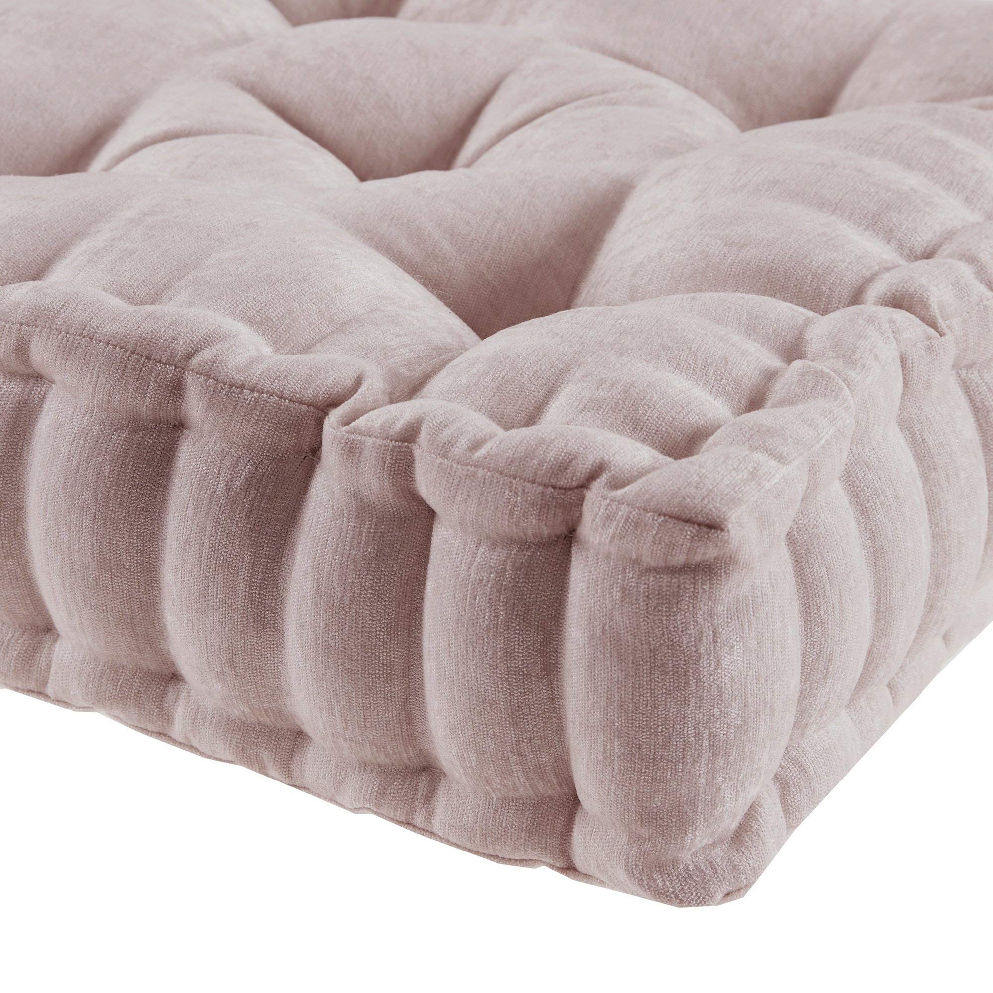 Large Square Blush Pink Chenille Floor Pillow with Scalloped Edges & Tufted Texture - Extra Soft Fabric Cushion for Seating, Lounging & Home Decor | Perfect for Living Room, Bedroom & Nursery