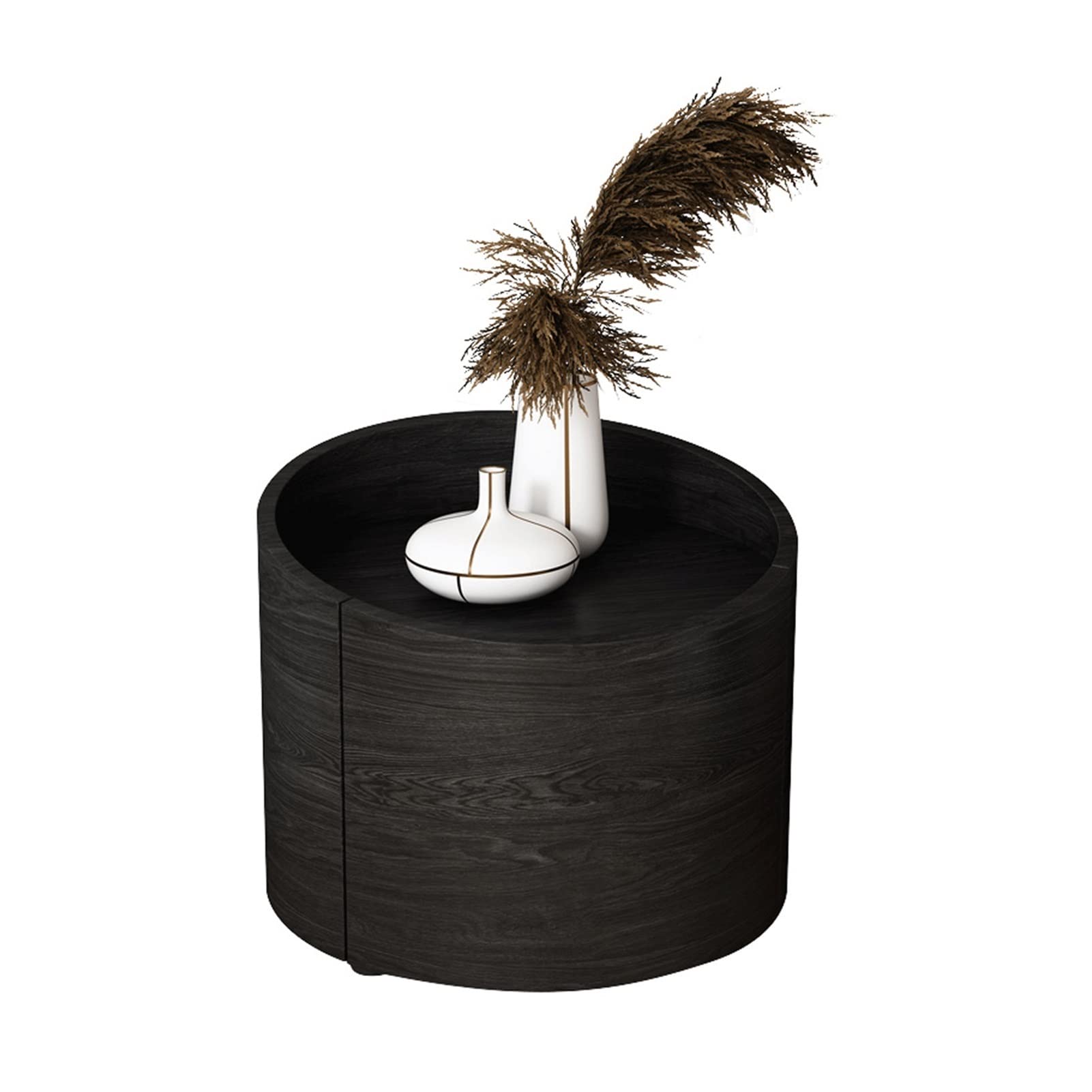 Vintage Round Nightstand with Drawer - Retro Villa Style Bedside Table for Bedroom, Hotel & Home Decor - Black Wooden Storage Cabinet for Bedside Organization