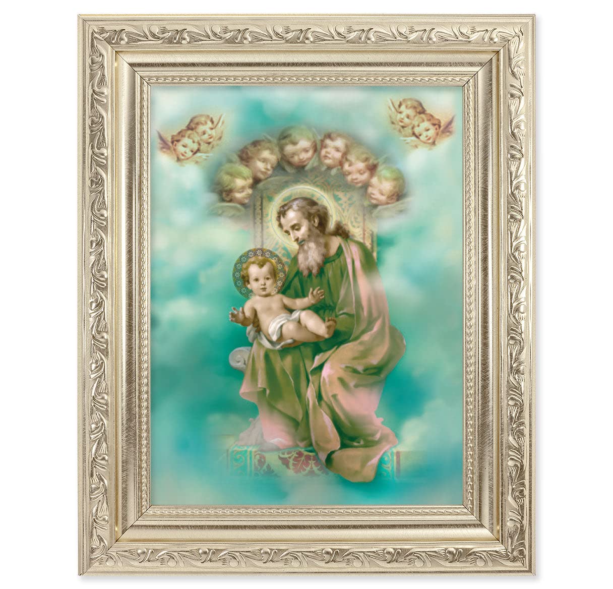 St. Joseph Religious Picture Framed Wall Art - Medium Size Antique Silver Finish with Acanthus Leaf Design - Perfect for Home Decor, Church Altars & Catholic Gifts