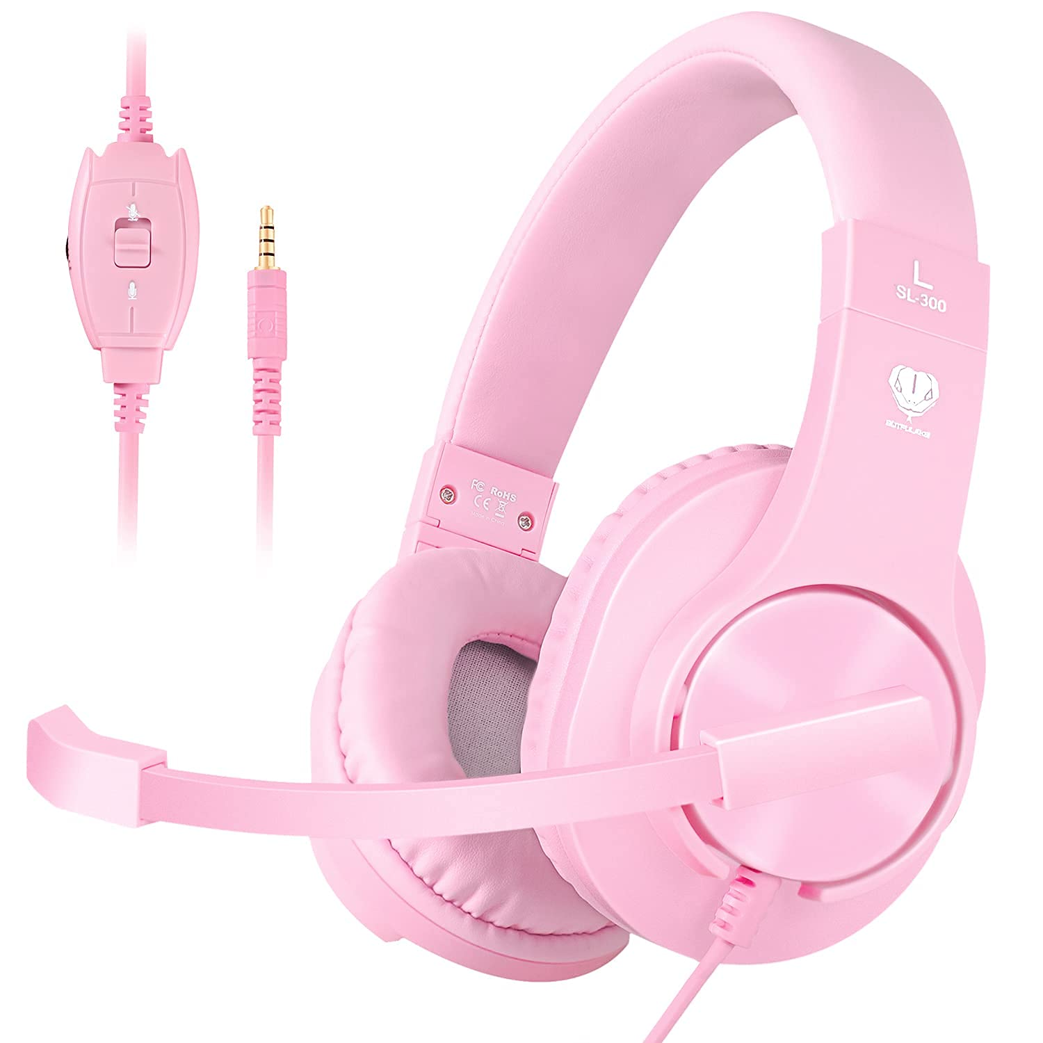 Best Gaming Headset for PS5, PS4, Xbox, PC & Nintendo Switch - Wired Pink Headphones with Microphone for Kids - Perfect for Online Classes, Gaming & Remote Learning