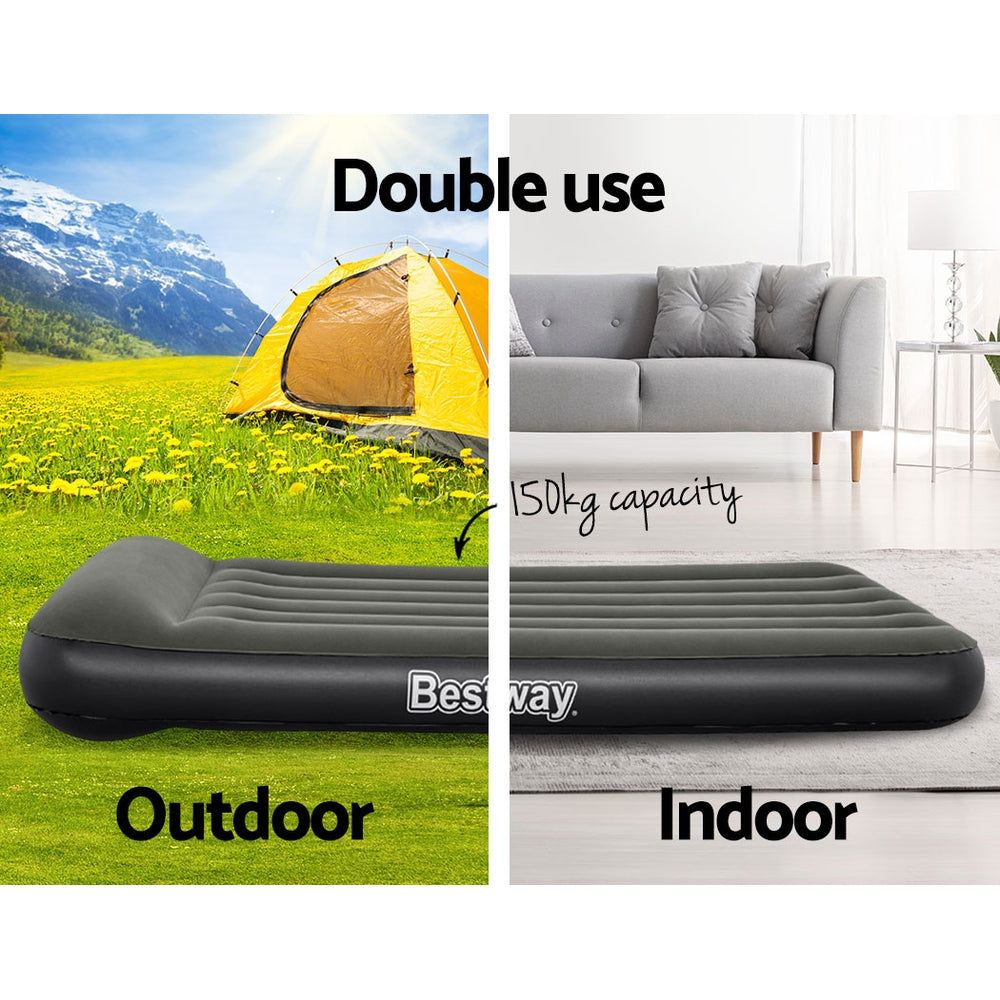 Bestway Single Air Mattress - 30cm Inflatable Bed with Built-in Pump, Grey - Perfect for Camping, Guest Beds & Home Use