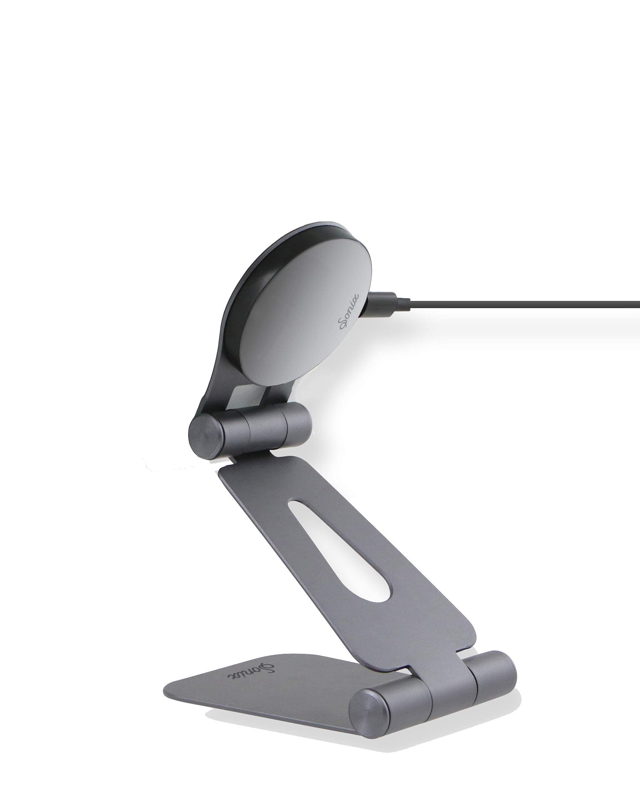 Sonix Adjustable Phone Stand with Magnetic Wireless Charger - Graphite Portable Power Station with USB-C Output for iPhone, Android - Perfect for Home, Office, and Travel Charging