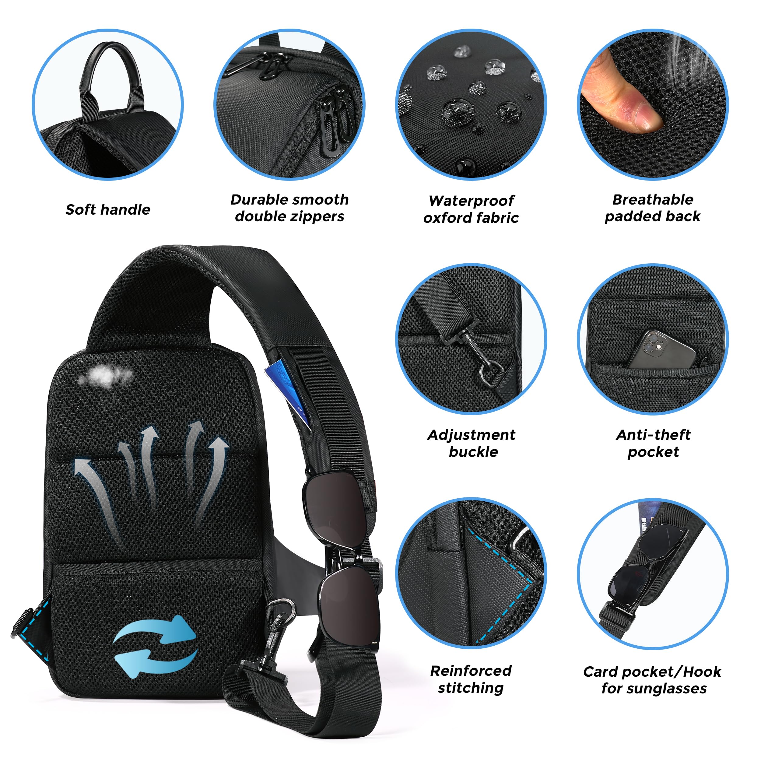 Waterproof Anti-Theft Sling Bag for Men & Women - Lightweight Crossbody Shoulder Chest Bag with USB Port - Perfect for Travel, Hiking, Commuting & Everyday Use