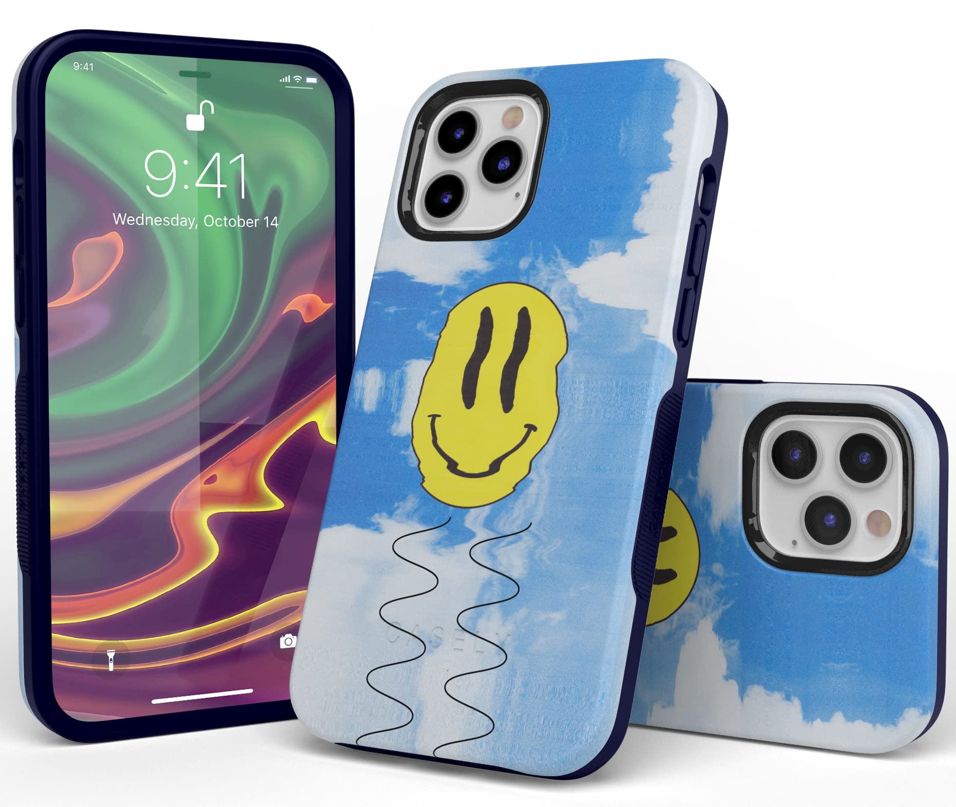 Casely iPhone 12/12 Pro Case - Glitch Smiley Face Design with MagSafe Compatibility | Shockproof Protective Cover | Perfect for Everyday Use, Travel & Work