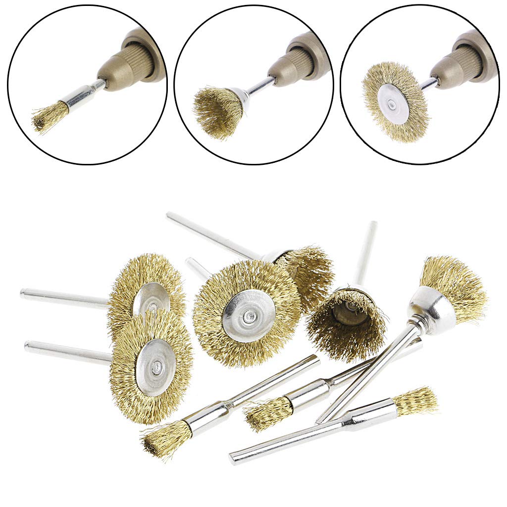9-Piece Brass Brush Wire Wheel Set for Die Grinder - Rotary Electric Tool Kit for Engraving, Polishing & Metal Cleaning | Perfect for DIY Projects, Automotive Repair & Workshop Use
