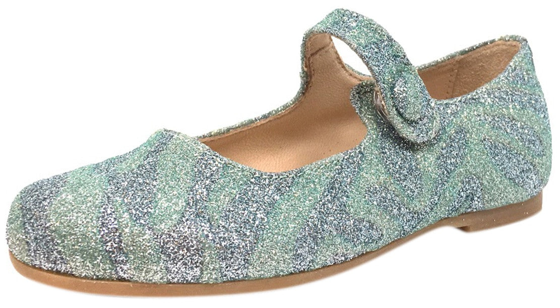 Manuela de Juan Mimi Aqua Glitter Leather Snap Mary Jane Flat Shoes for Women – Comfortable & Stylish Toddler Girl Shoes for Party, Wedding, and Special Occasions