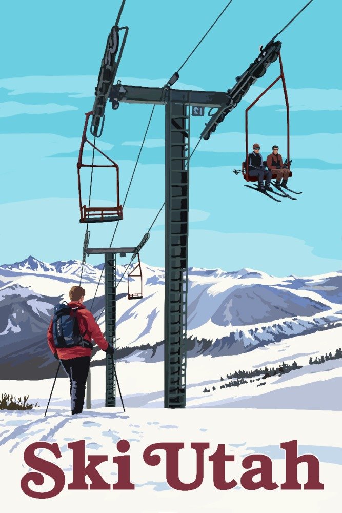 Utah Ski Lift Day Scenery - 24x36 Signed Master Art Print, Wall Decor Poster for Home & Office - Perfect for Ski Enthusiasts & Mountain Lovers