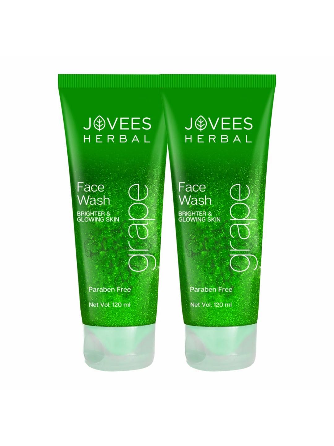Jovees Herbal Grape Face Wash with Grape Seed & Orange Peel Extracts - Brightening & Glowing Skin Care | Reduces Uneven Skin Tone & Fine Lines | All Skin Types | 120ml (Pack of 2) | Perfect for Daily Cleansing & Anti-Aging Routine