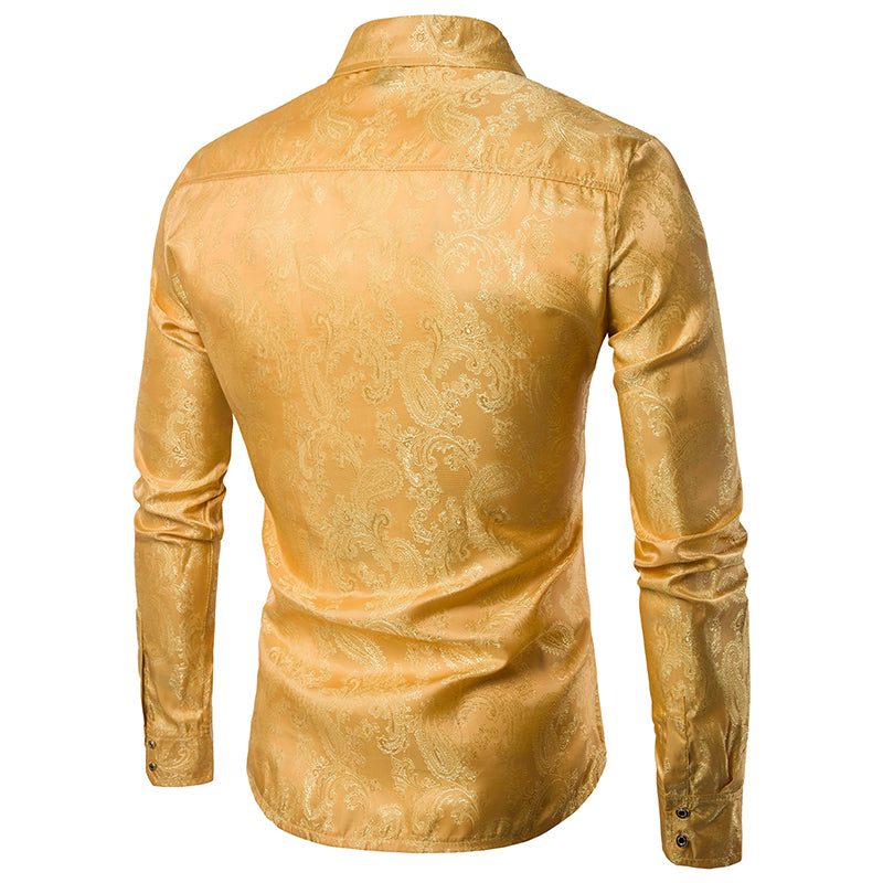 Slim Fit Embroidered Yellow Paisley Shirt for Men - Stylish Casual & Party Wear - Perfect for Date Nights, Office Outings & Summer Vacations