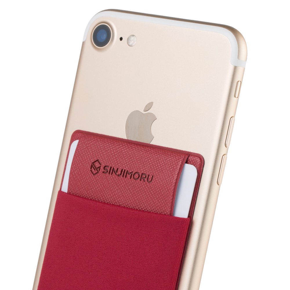Sinjimoru Stretchy Fabric Phone Wallet - Secure Card Holder for iPhone & Android (Red) | Stick-On Credit Card Case for Back of Phone | Perfect for Travel, Shopping & Everyday Use