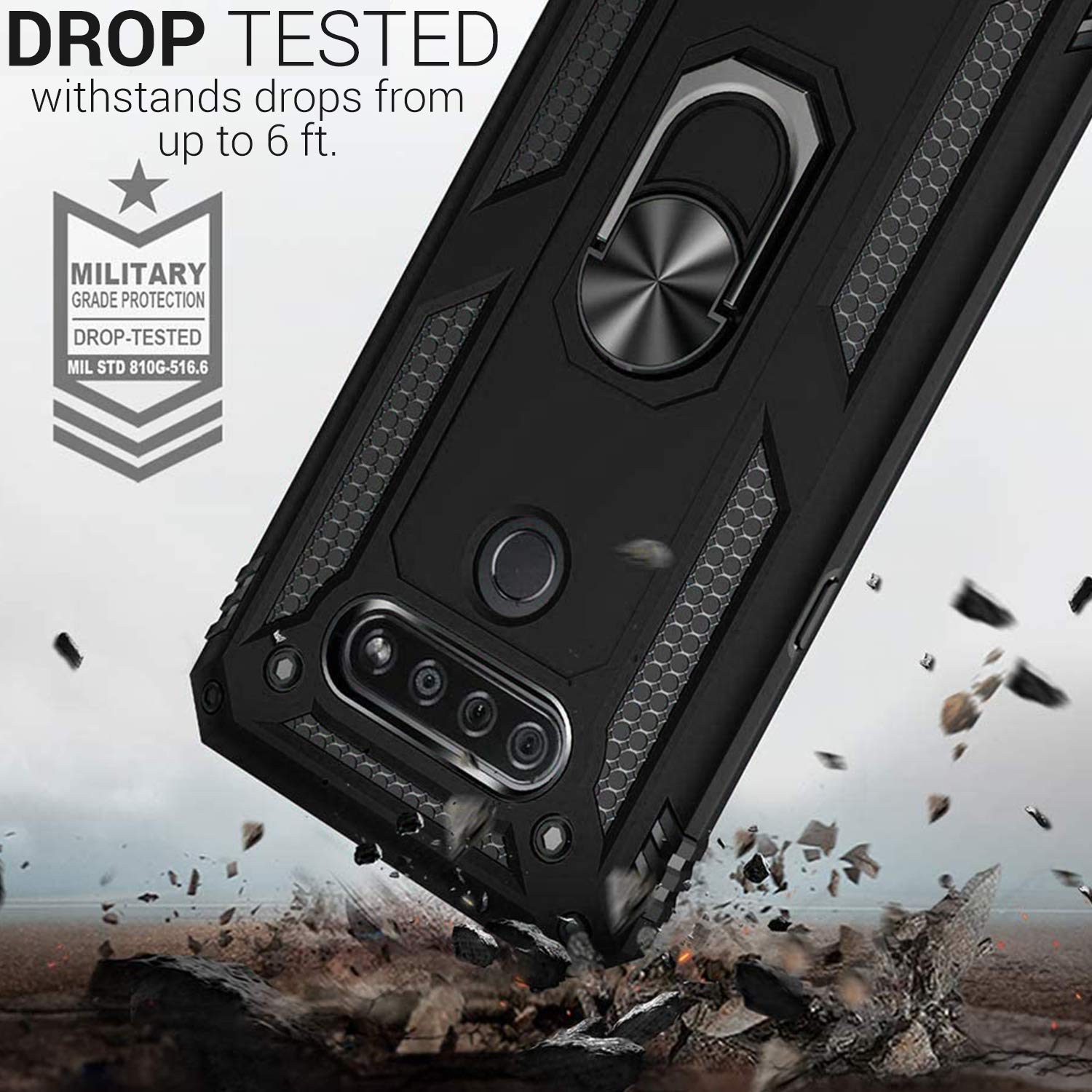 CoverON Magnetic Ring Kickstand for LG K51 & LG Reflect Cases - Rugged Protective Phone Cover with Mounting Compatibility (Black) | Perfect for Car Mounts, Desk Viewing & Hands-Free Use