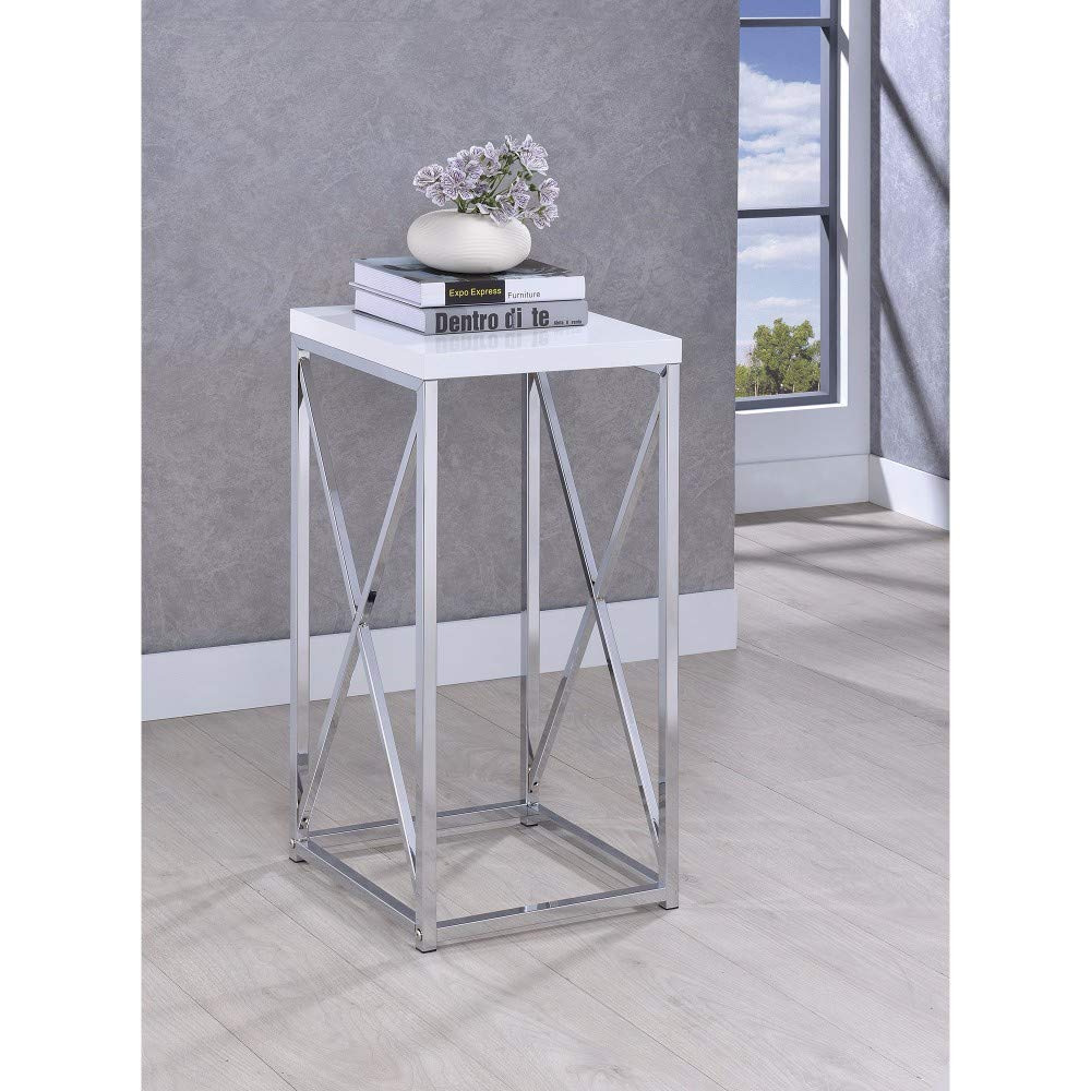 Benzara White and Silver End Table - Modern Nightstand for Bedroom, Living Room, or Office - Small Side Table with Sleek Design for Home Decor