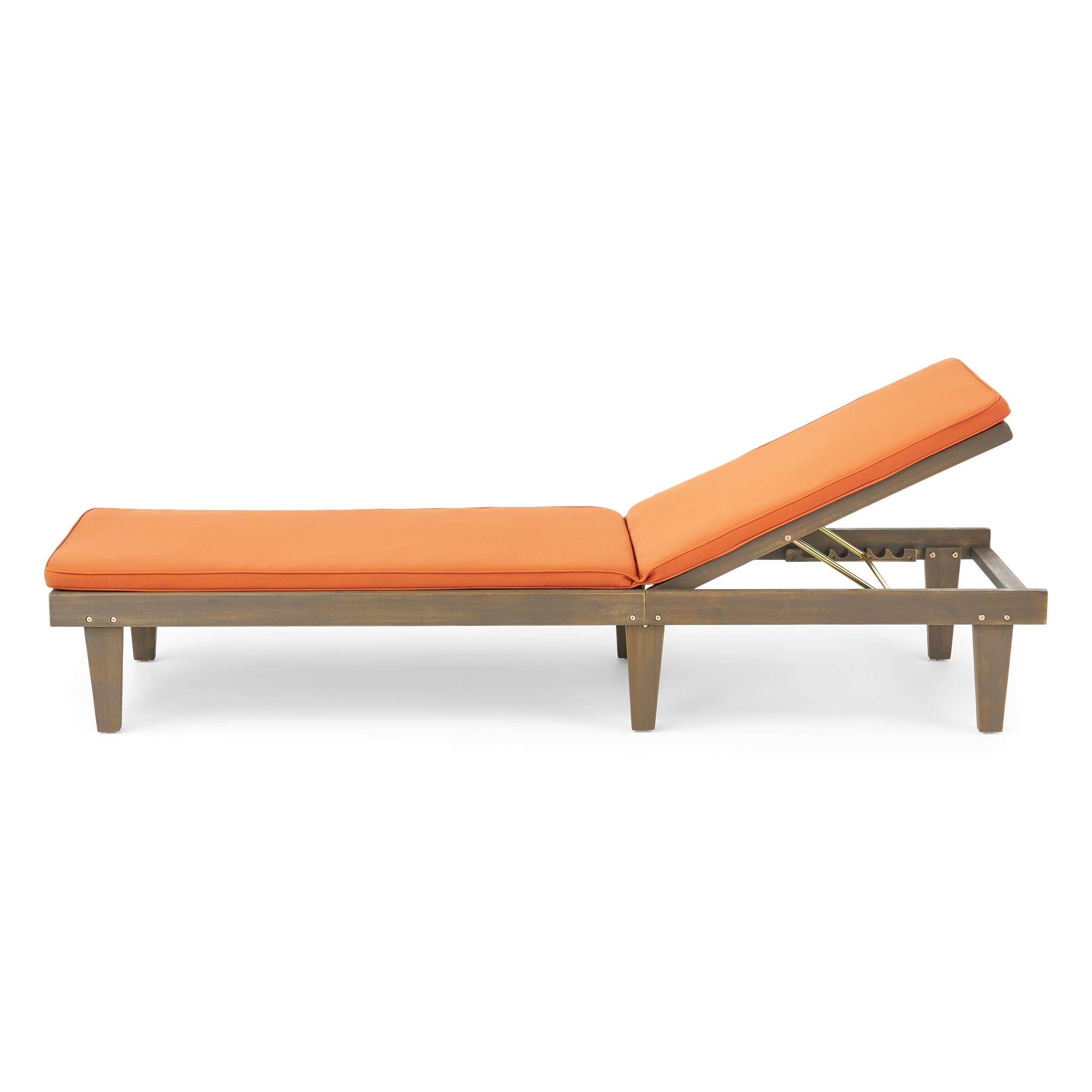 Premium Acacia Wood Outdoor Chaise Lounge with Cushion Set - Gray & Rust Orange - Weather-Resistant Patio Furniture for Poolside, Garden, or Backyard Relaxation