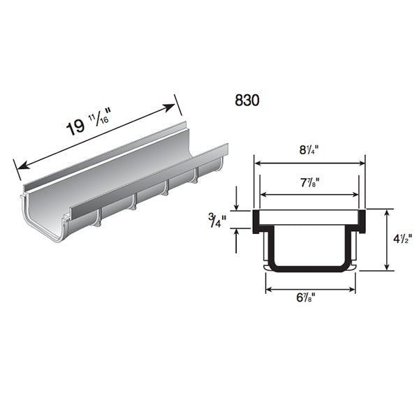 NDS 830 8x20 Shallow Profile Drain - Heavy Duty Plastic Yard Drain for Landscaping, Driveways, and Patios